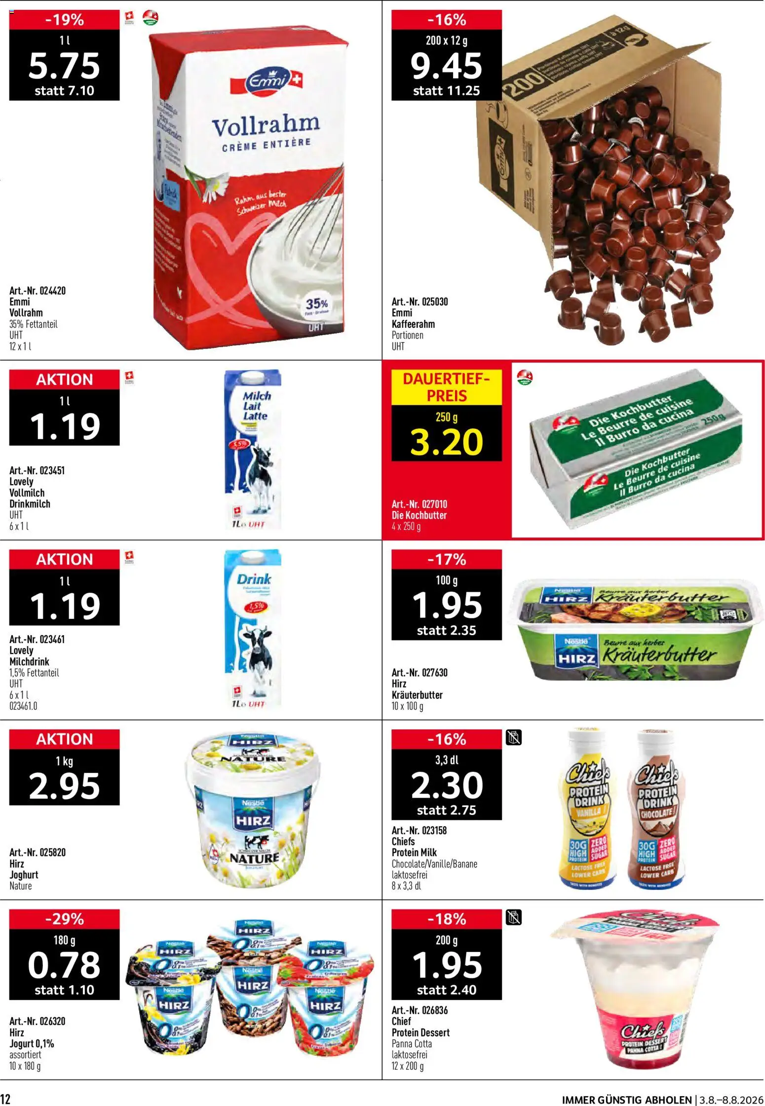 Prodega aktionen – gültig ab 03.08.2026 | Seite: 12 | Produkte: Kräuterbutter, Milch, Joghurt, Creme