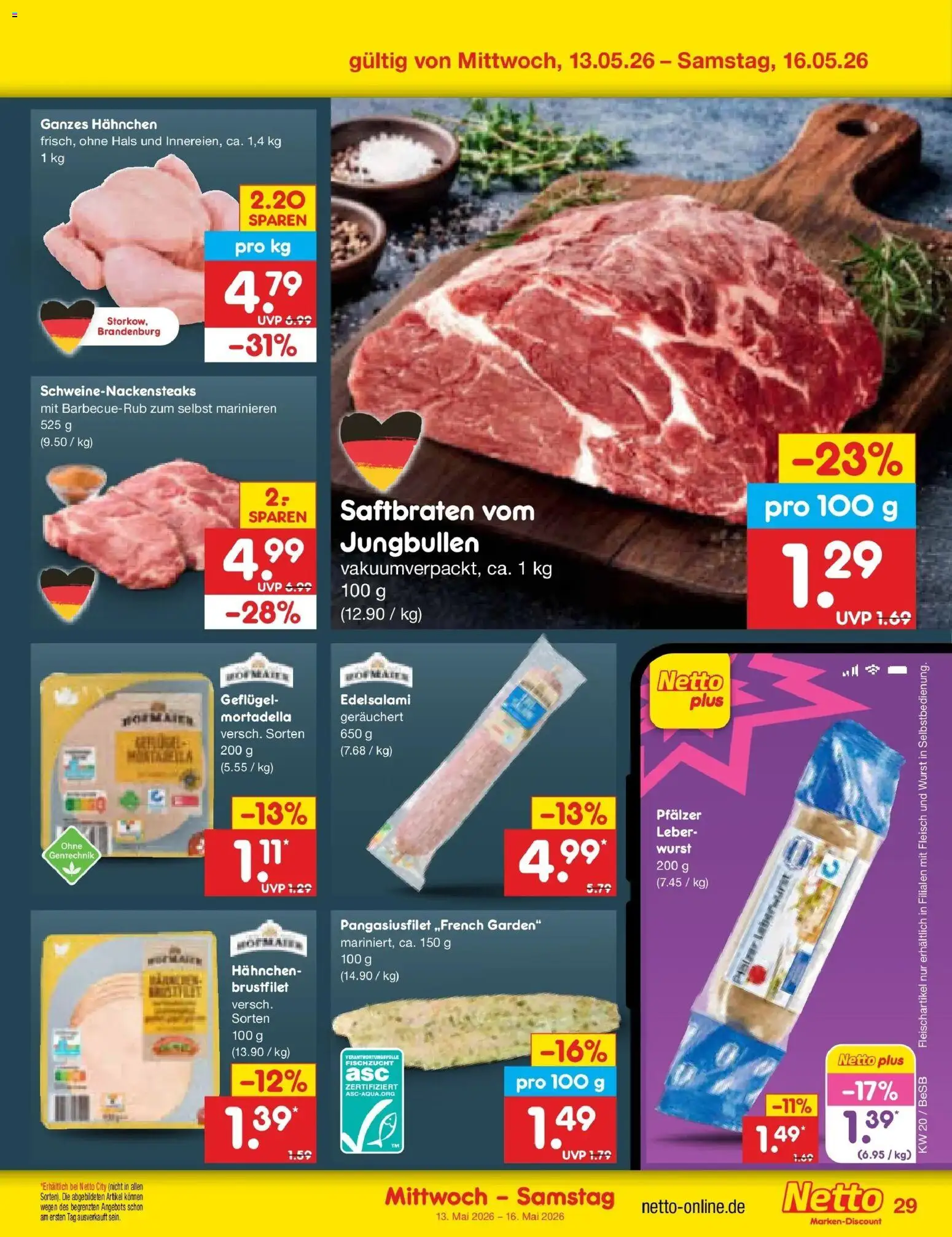 Netto Marken-Discount Prospekt Kremmen	 – gültig ab 10.05.2026 | Seite: 38 | Produkte: Hahnchen, Wurst, Fleisch
