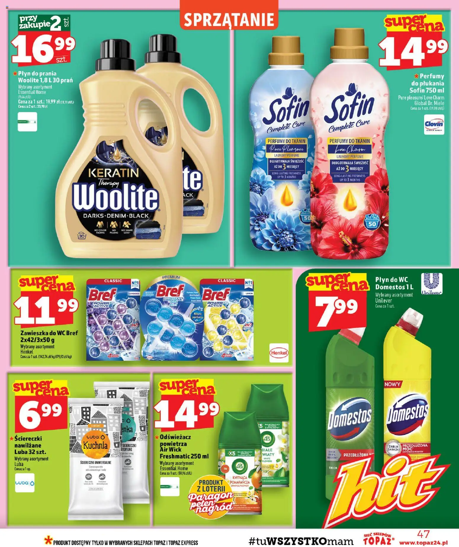 Topaz gazetka - MAZ od 08.10.2026 | Strona: 47 | Produkty: Odświeżacz, Ściereczki, Domestos, Perfumy