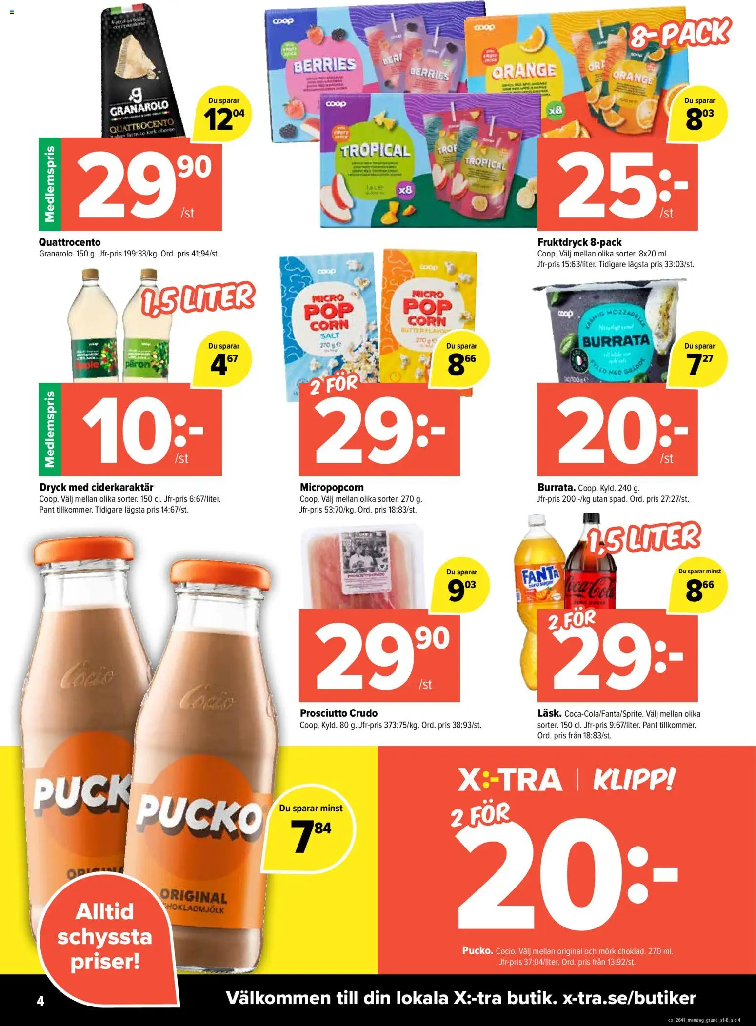 Coop X:-TRA reklamblad aktuell från 05/10/2026 | Sida: 4 | Produkter: Päron, Burrata, Ved, Fanta