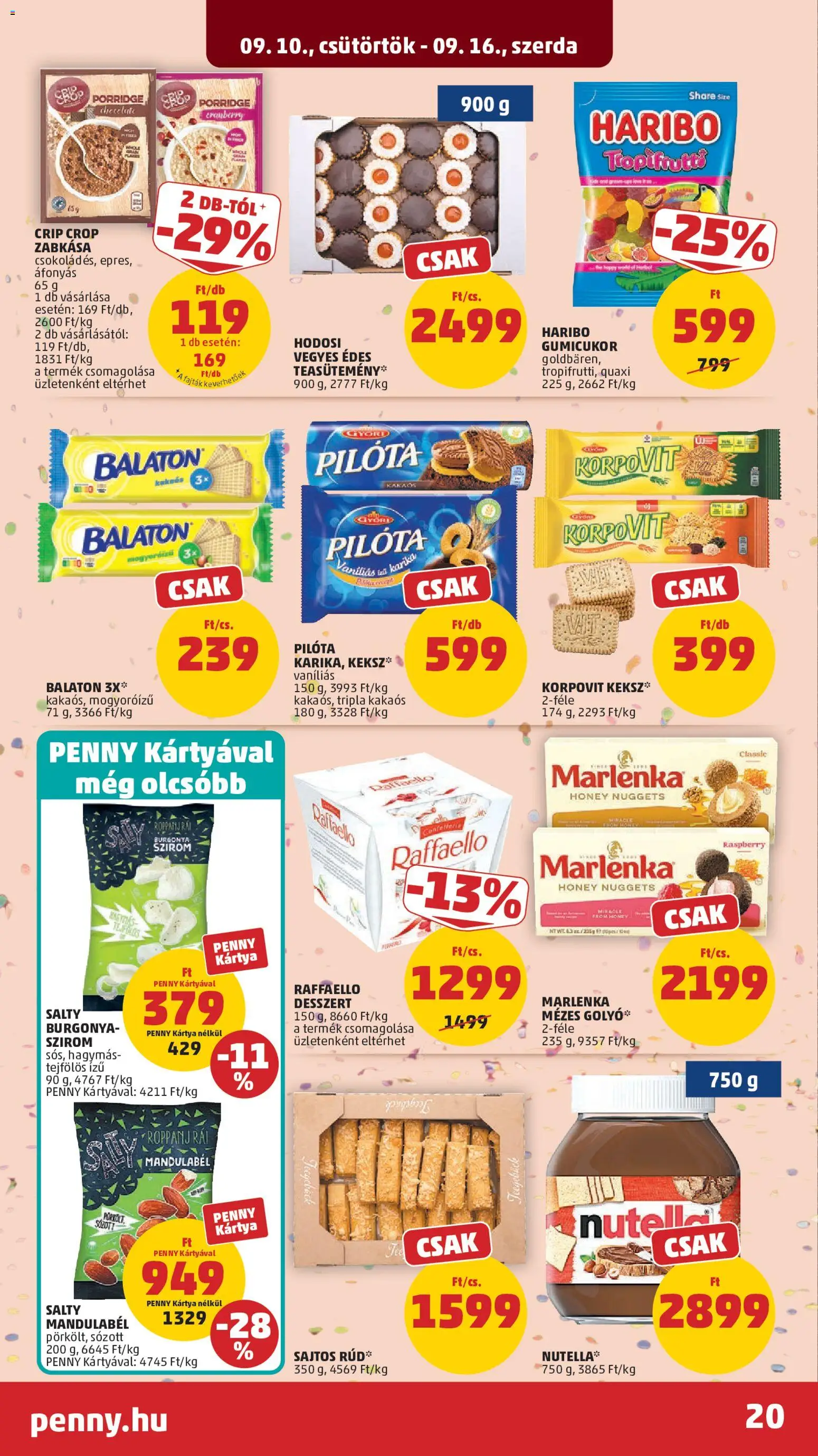 PENNY akciós ujság - amely érvényes a következő dátumtól: 2026.09.10. | Oldal: 24 | Termékek: Haribo, Chips, Raffaello, Marlenka