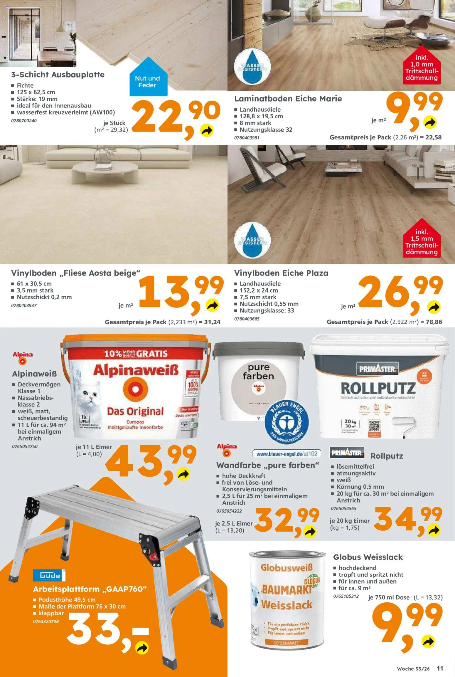 Globus Baumarkt Prospekt Saarbrücken – gültig ab 10.08.2026 | Seite: 11 | Produkte: Finish, Wandfarbe