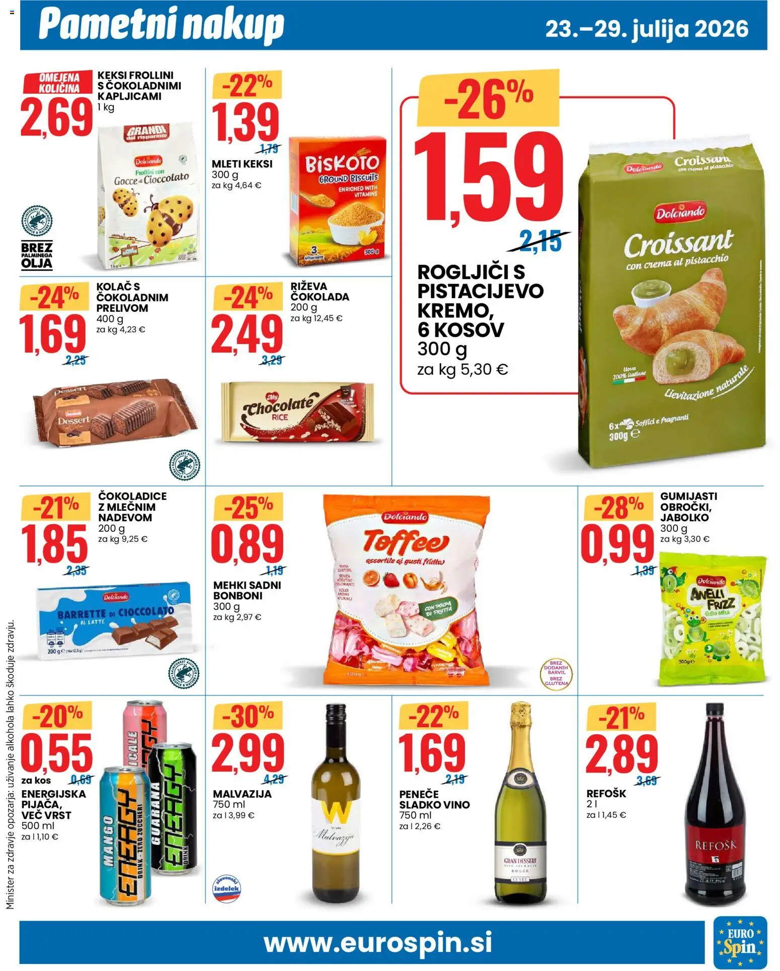Novi Eurospin katalog ponudbe – veljaven od 23.07.2026 | Stran: 9 | Izdelki: Kolač, Kos, Cokolada, Vino