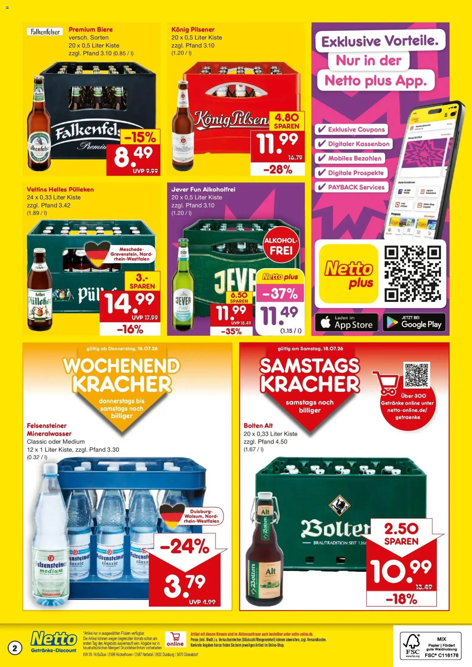 Netto Marken-Discount Prospekt Hückelhoven-Baal – gültig ab 13.07.2026 | Seite: 2 | Produkte: Konig pilsener, Mineralwasser, Jever, Veltins