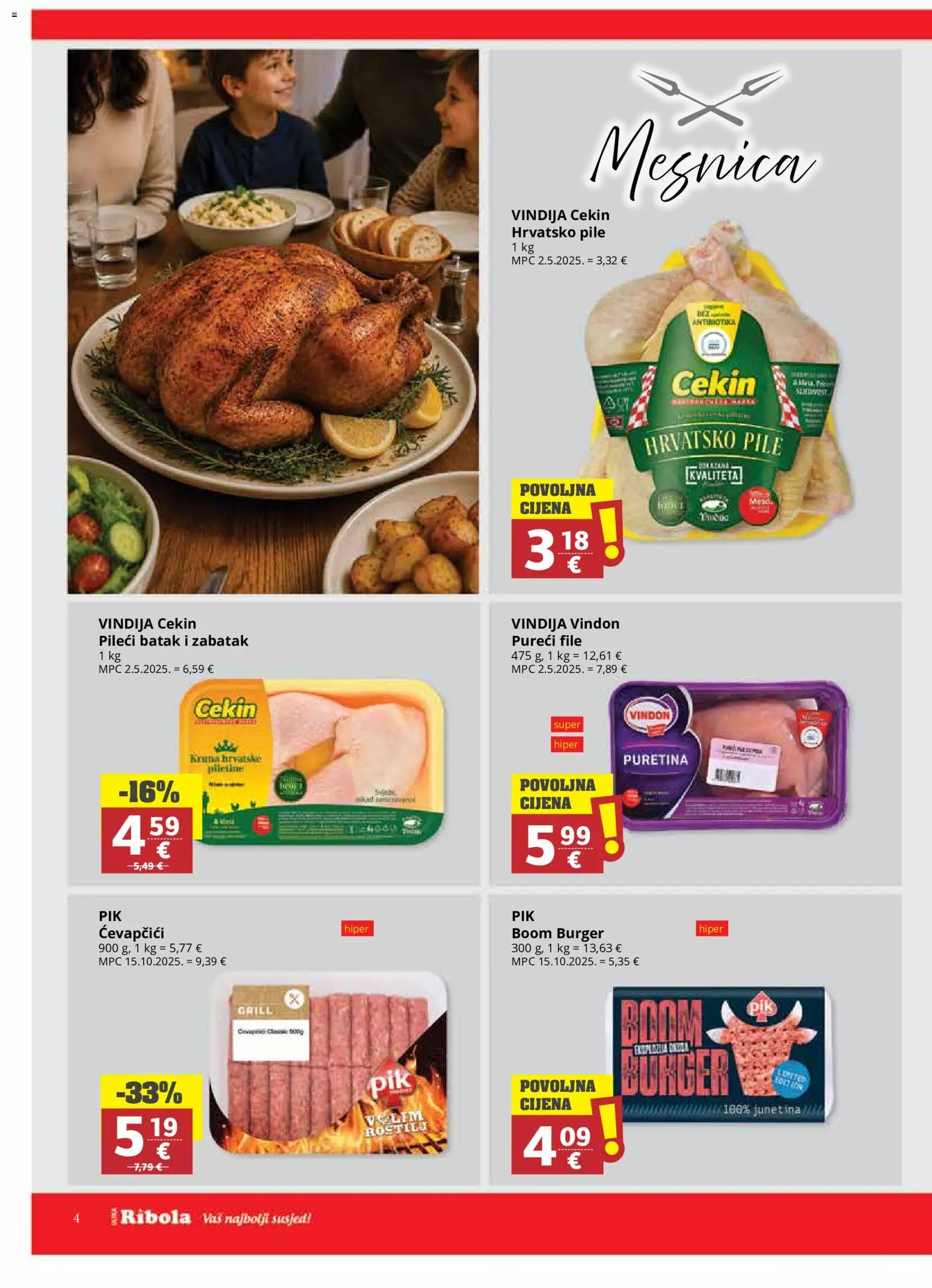 Ribola katalog | vrijedi od 27.05.2026 | Stranica: 4 | Proizvodi: Vindija, Puretina, Junetina, Ćevapčići
