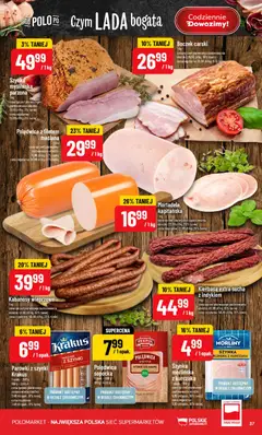 Pogląd oferty "POLOmarket gazetka" - ważna od 23.09.2026 | Strona: 37 | Produkty: Kiełbasa, Mortadela, Parówki z szynki, Parówki
