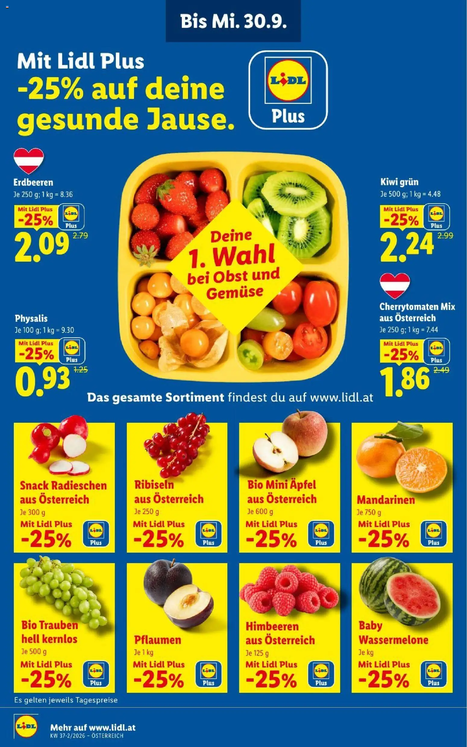 Lidl - Flugblatt gültig ab 10.09.2026 | Seite: 2 | Produkte: Kiwi, Mandarinen, Gemüse, Obst