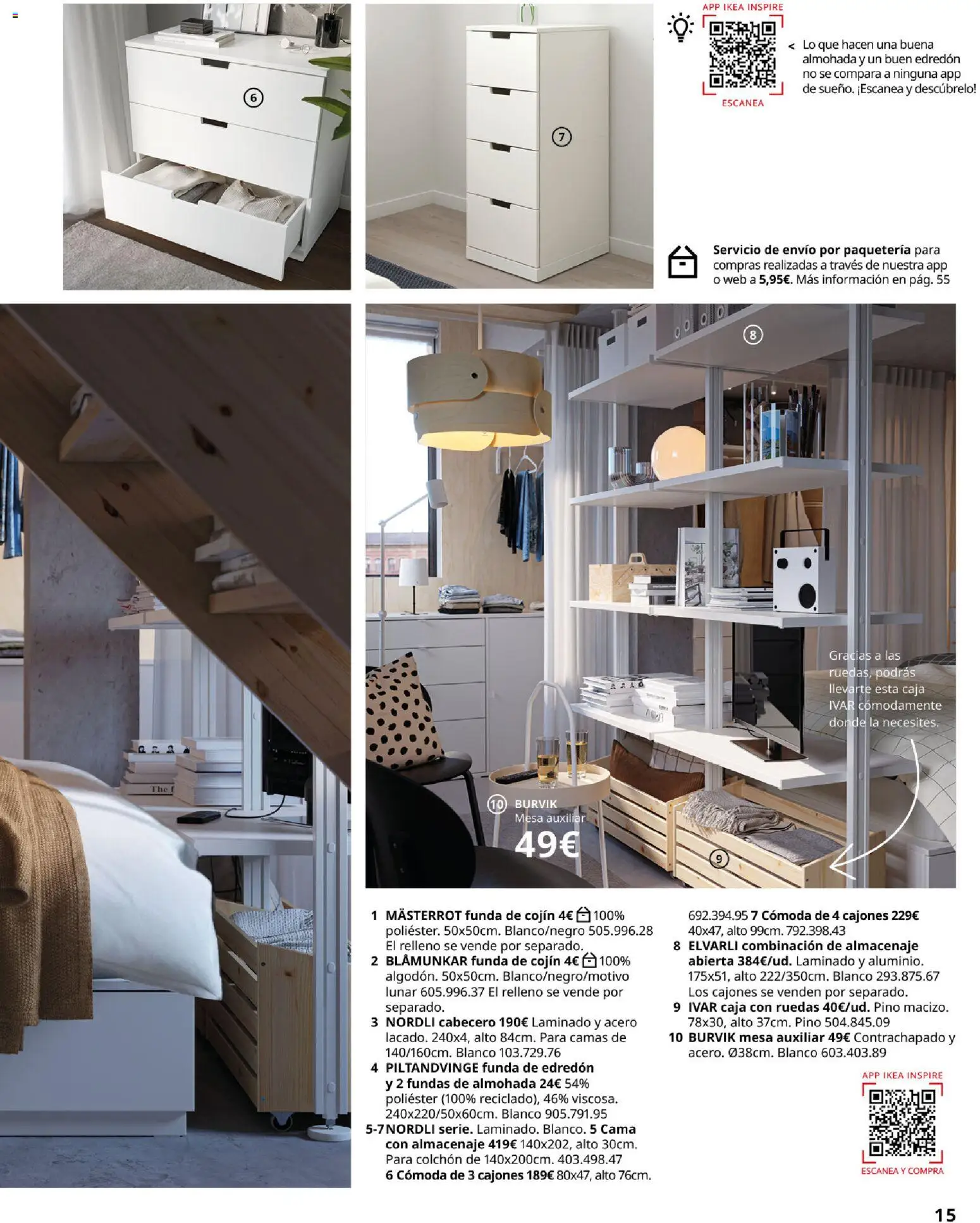Catálogo IKEA Dormitorios │ válido desde el 01/02/2026 | Página: 15 | Productos: Funda, Funda de cojín, Almacenaje, Mesa