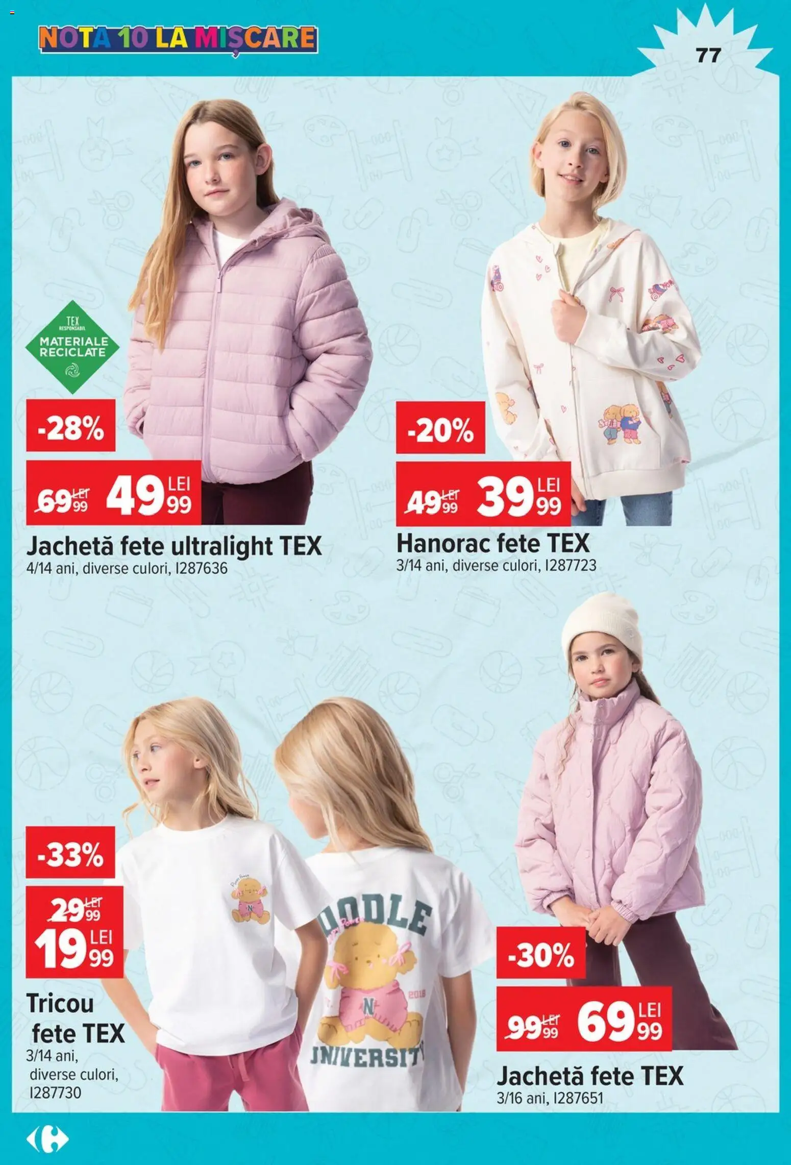 Noul catalog Carrefour – valabil de la 12.08.2026 | Pagină: 77 | Produse: Jachetă, Tricou, Hanorac, Tex
