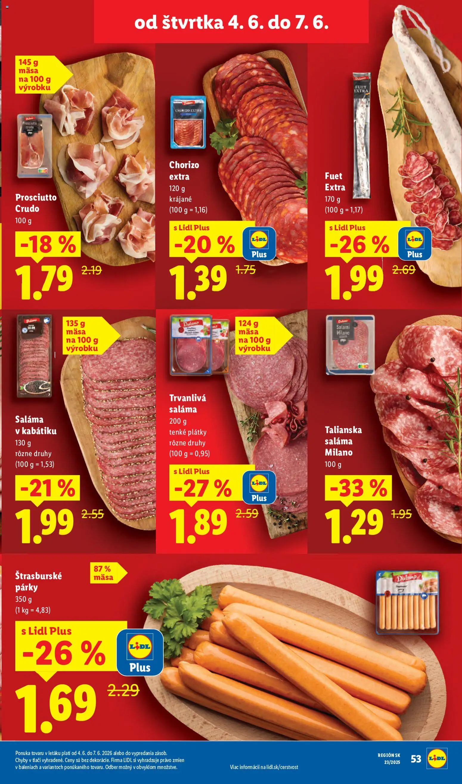 Nové Lidl akcie – leták je platný od 01.06.2026 | Strana: 65 | Produkty: Saláma, Párky