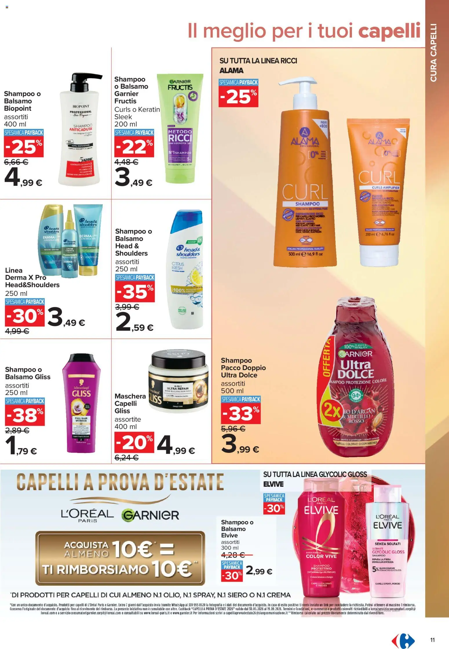 Volantino Carrefour del 10/07/2026 | Pagina: 11 | Prodotti: Balsamo, Crema, Maschera, Elastici