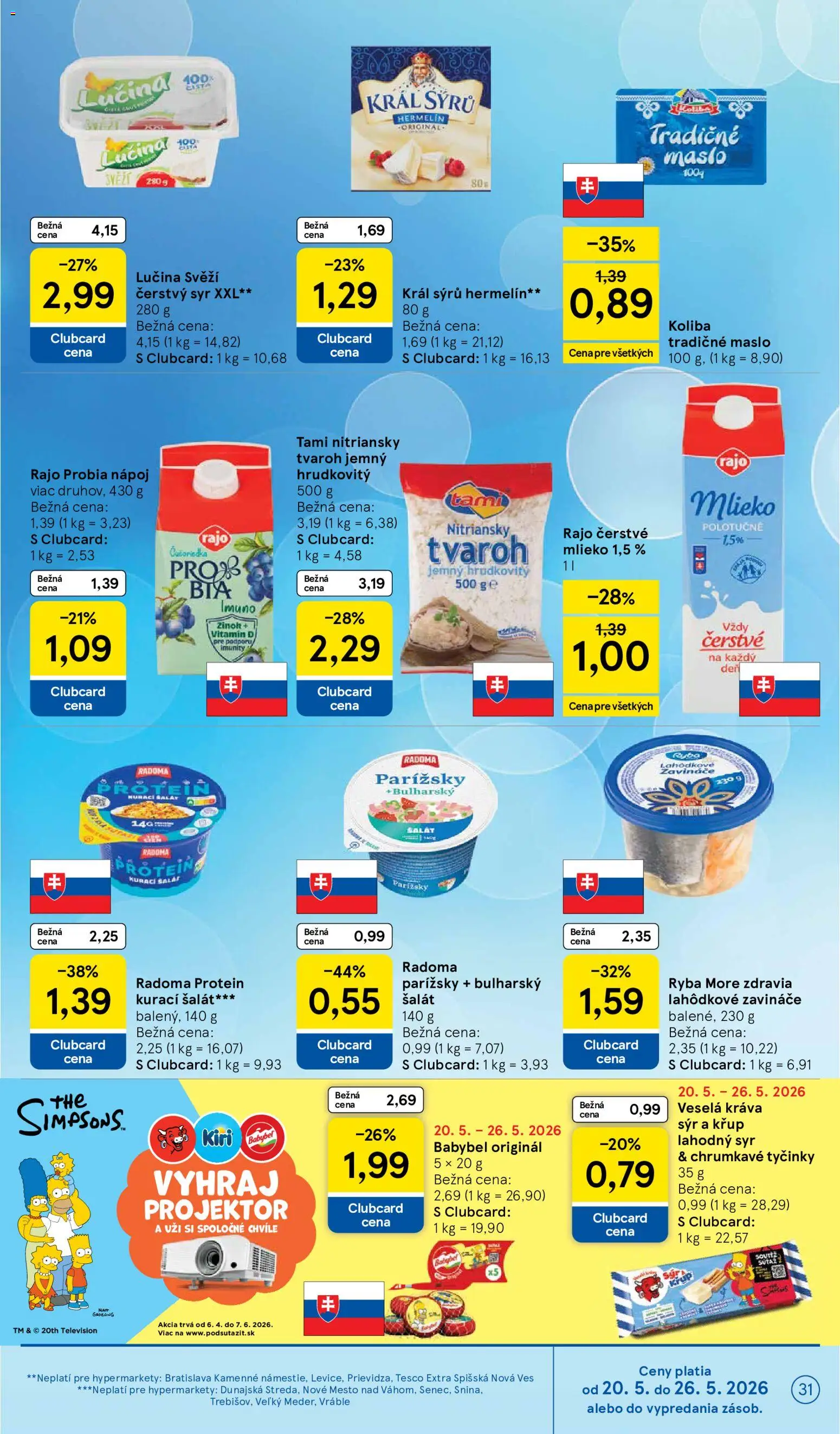 Nové Tesco akcie – leták je platný od 20.05.2026 | Strana: 31 | Produkty: Maslo, Syr, Protein, Ryba