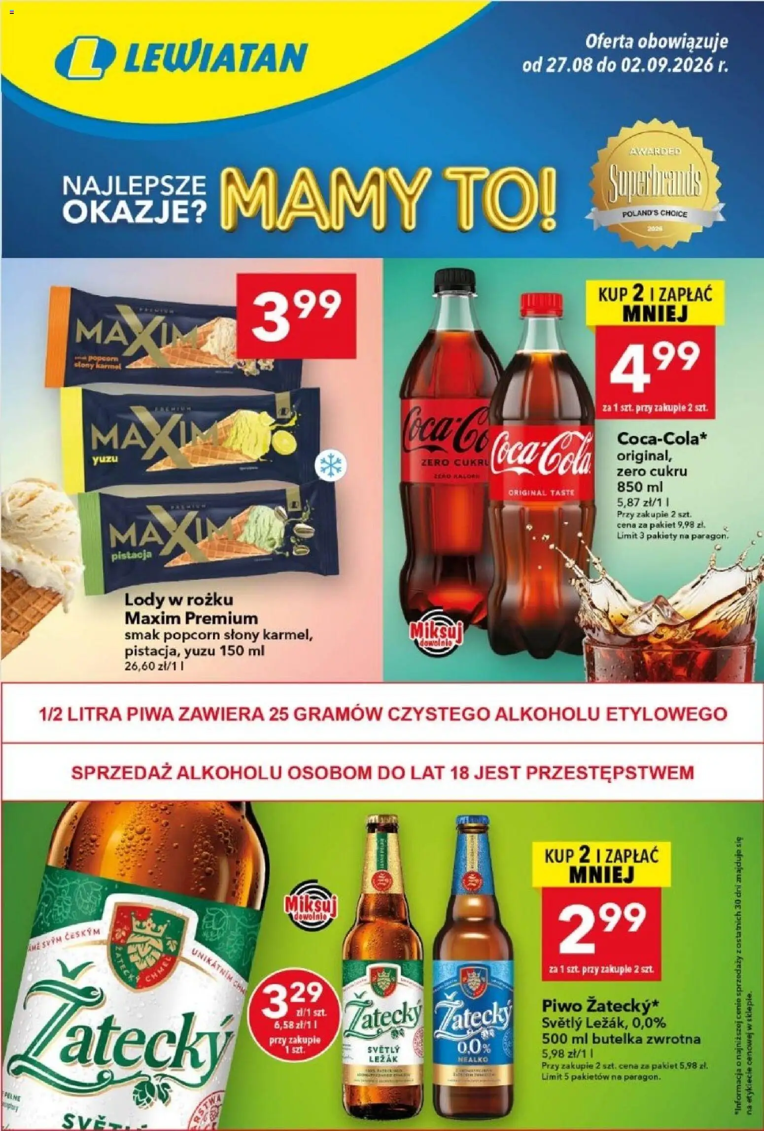 Lewiatan gazetka od 27.08.2026 | Strona: 1 | Produkty: Coca cola, Leżak, Popcorn, Lody