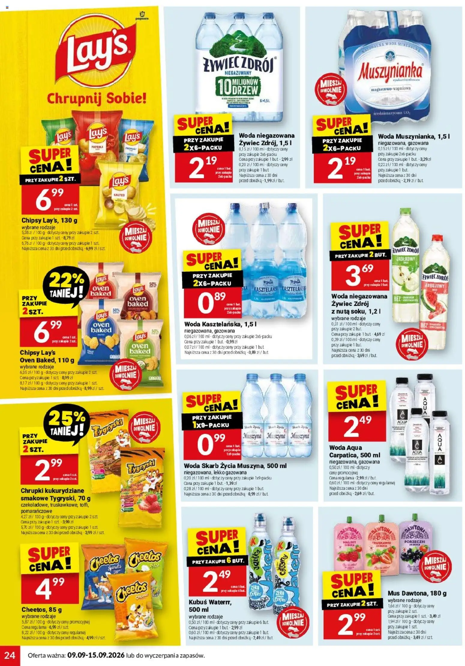 Twój Market gazetka od 09.09.2026 | Strona: 24 | Produkty: Maliny, Lays, Woda niegazowana, Woda
