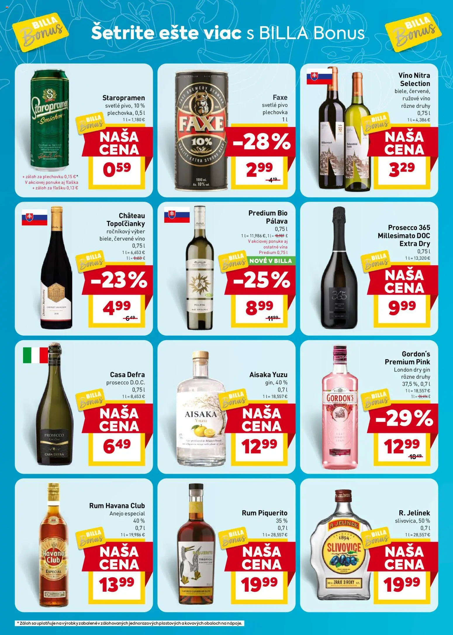 Nové Billa akcie – leták je platný od 19.08.2026 | Strana: 8 | Produkty: Pivo plechovka, Slivovica, Staropramen, Havana