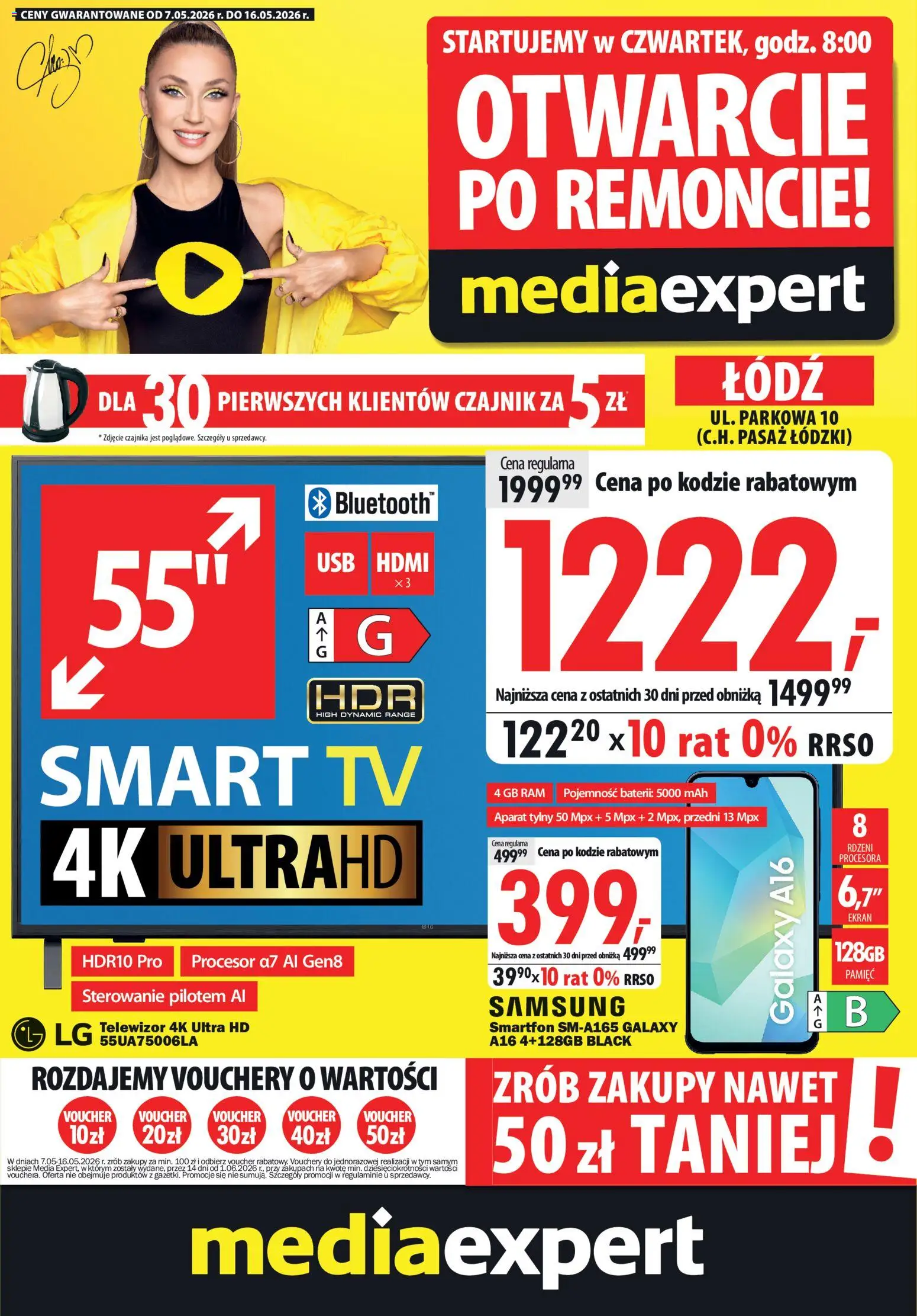 Mediaexpert promocje - Otwarcie po remoncie Łódź od 07.05.2026 | Strona: 1 | Produkty: Smartfon, Telewizor, Czajnik