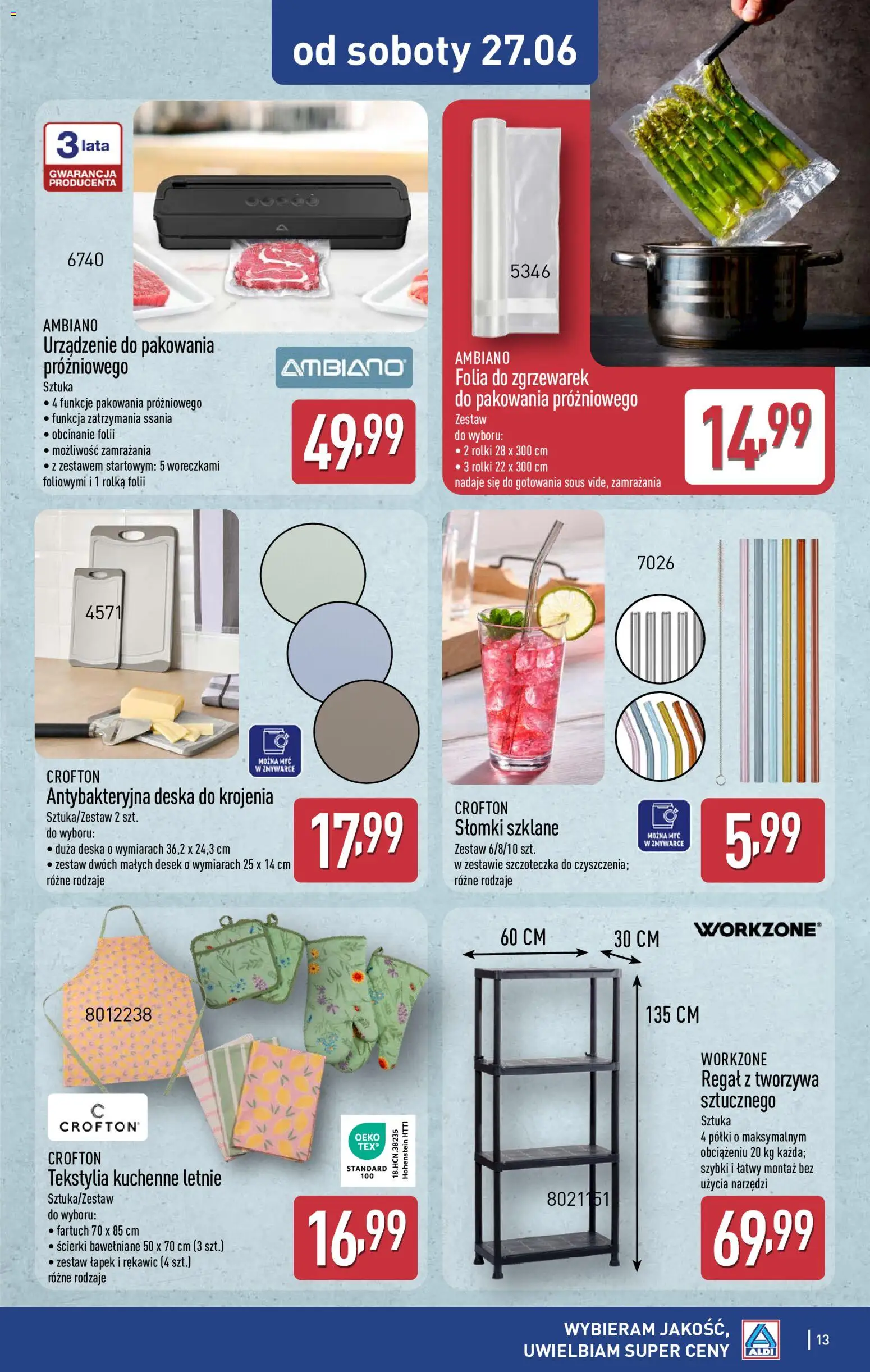 Aldi gazetka - Hity od Środy i od Soboty od 24.06.2026 | Strona: 13 | Produkty: Rolki, Regał, Deska do krojenia, Tekstylia