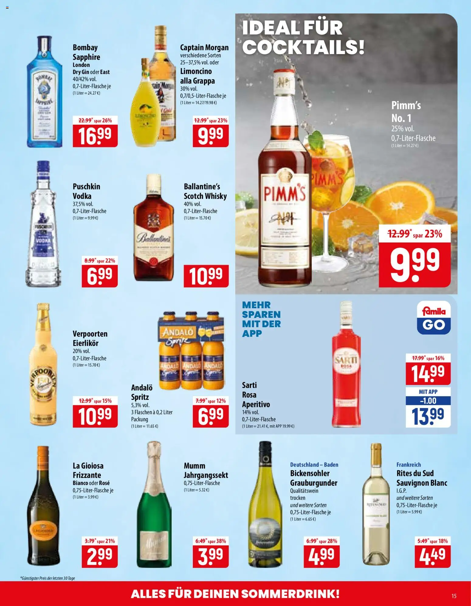 Famila Prospekt – gültig ab 10.08.2026 | Seite: 15 | Produkte: Whisky, Captain morgan, Vodka, Gin