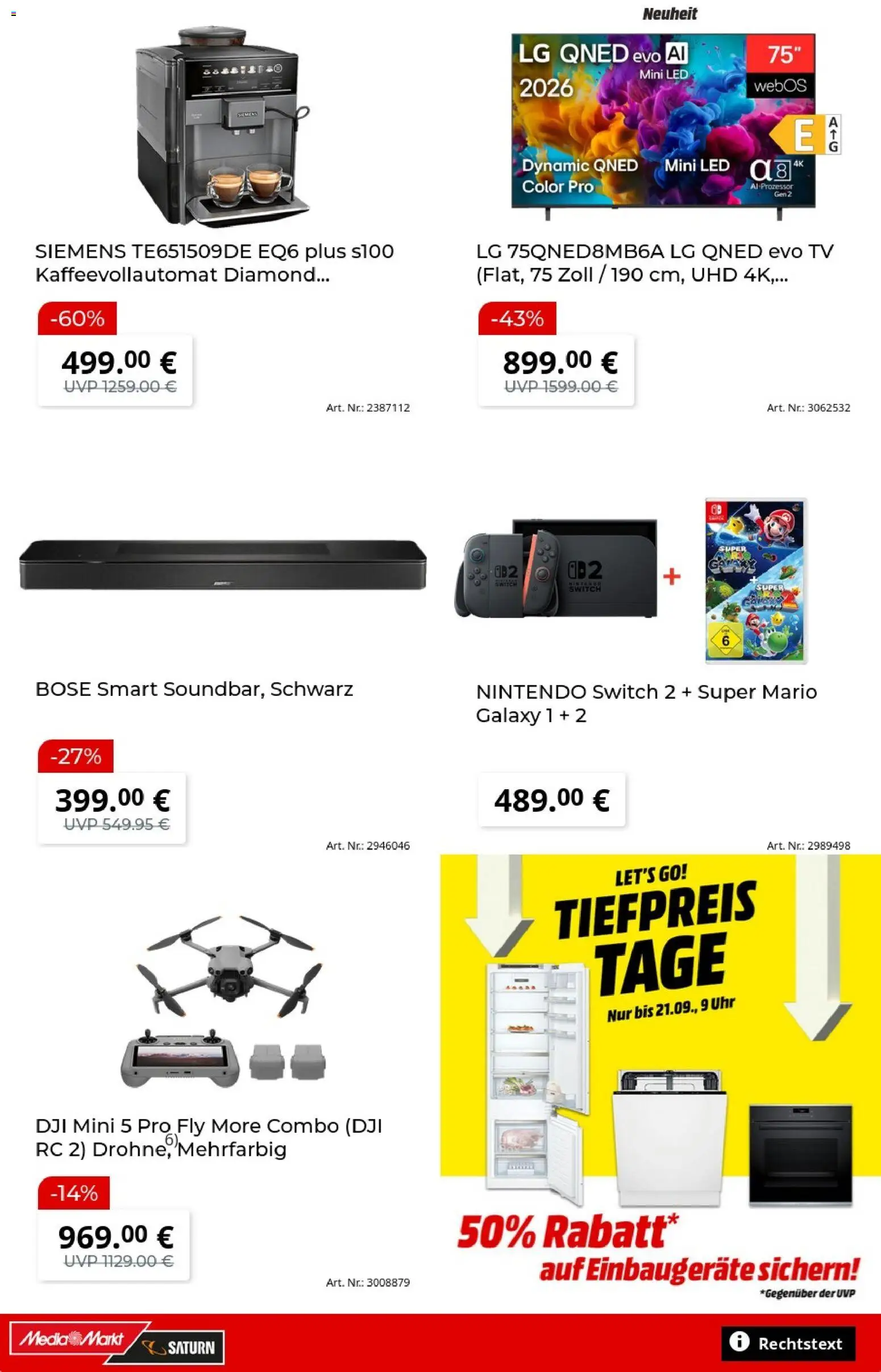 Media Markt Prospekt – gültig ab 07.09.2026 | Seite: 2 | Produkte: Siemens, Kaffeevollautomat, Uhr, TV