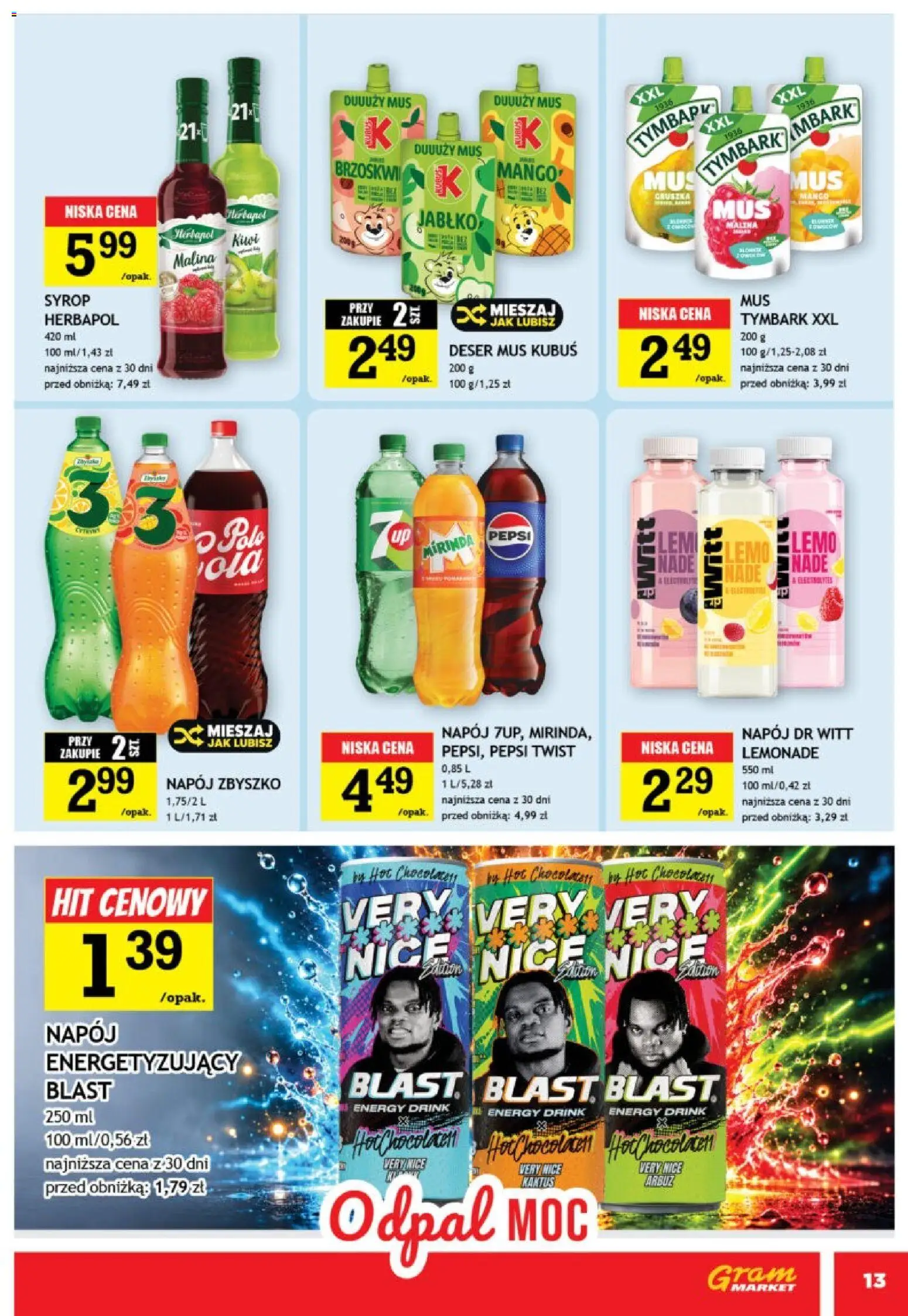 Gram Market gazetka od 14.10.2026 | Strona: 13 | Produkty: Malina, Kubuś, Tymbark, Pepsi mirinda