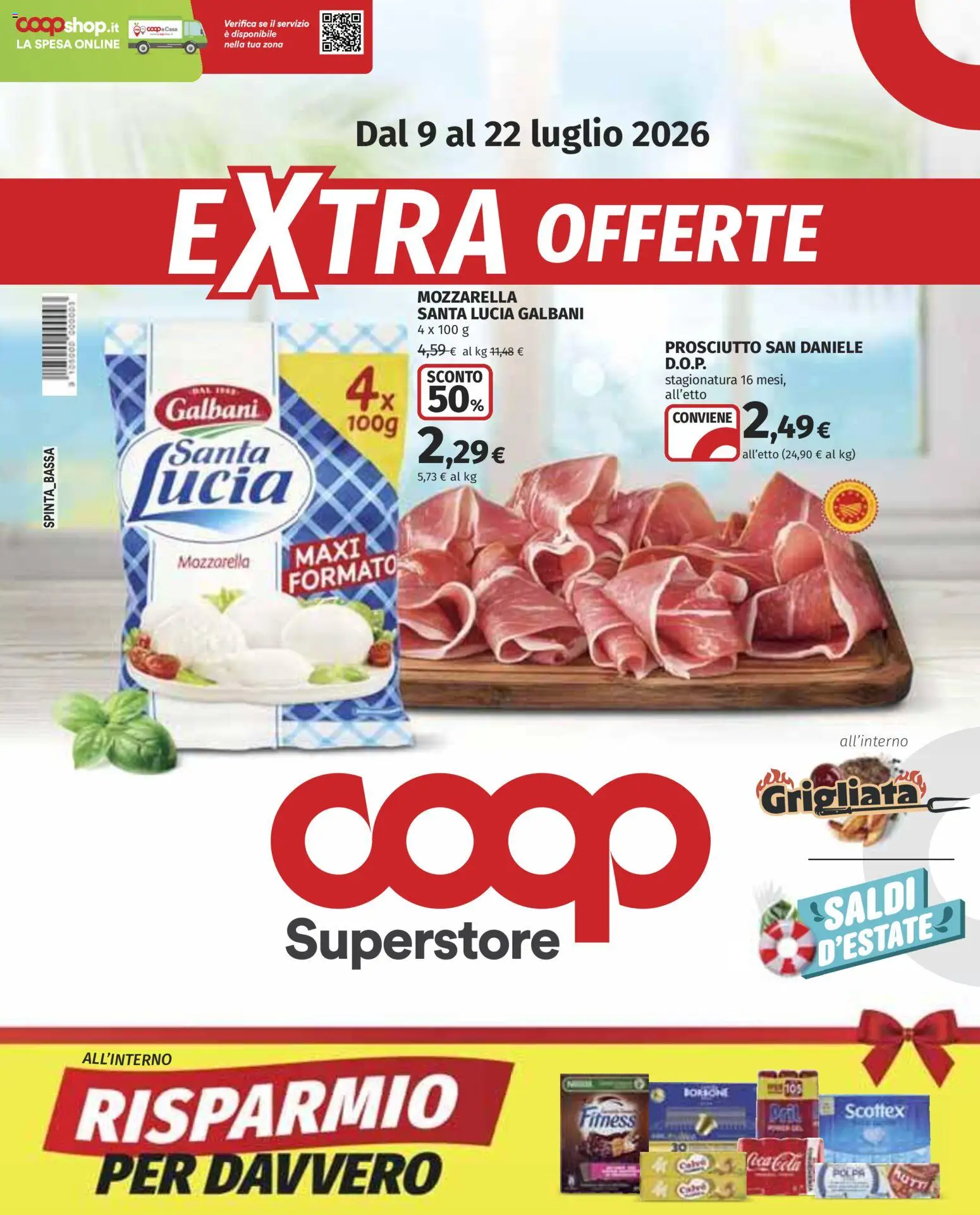 Volantino COOP del 09/07/2026 | Pagina: 1 | Prodotti: Mozzarella, Prosciutto, Coca Cola