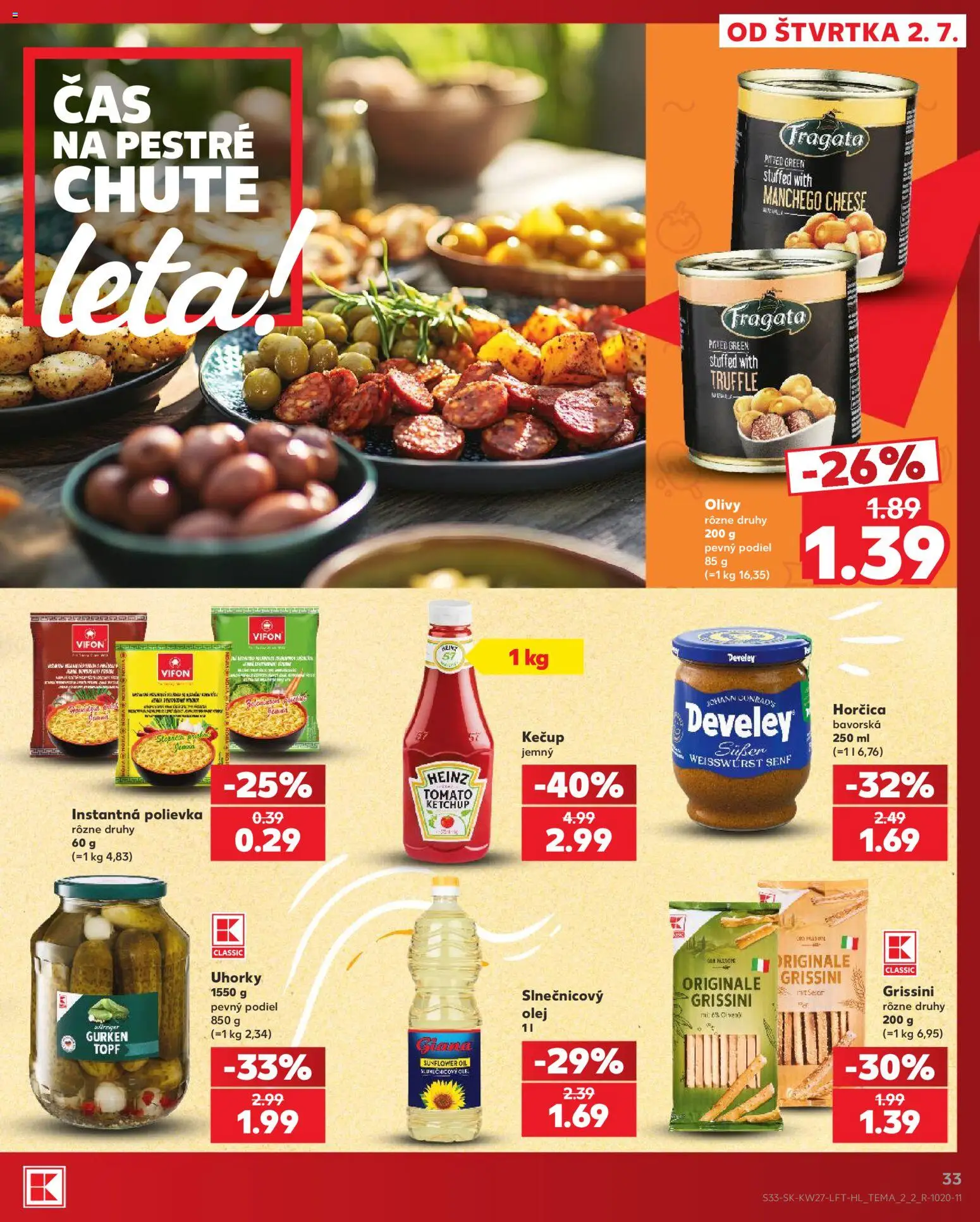 Nové Kaufland akcie – leták je platný od 02.07.2026 | Strana: 33 | Produkty: Olej, Kečup, Uhorky