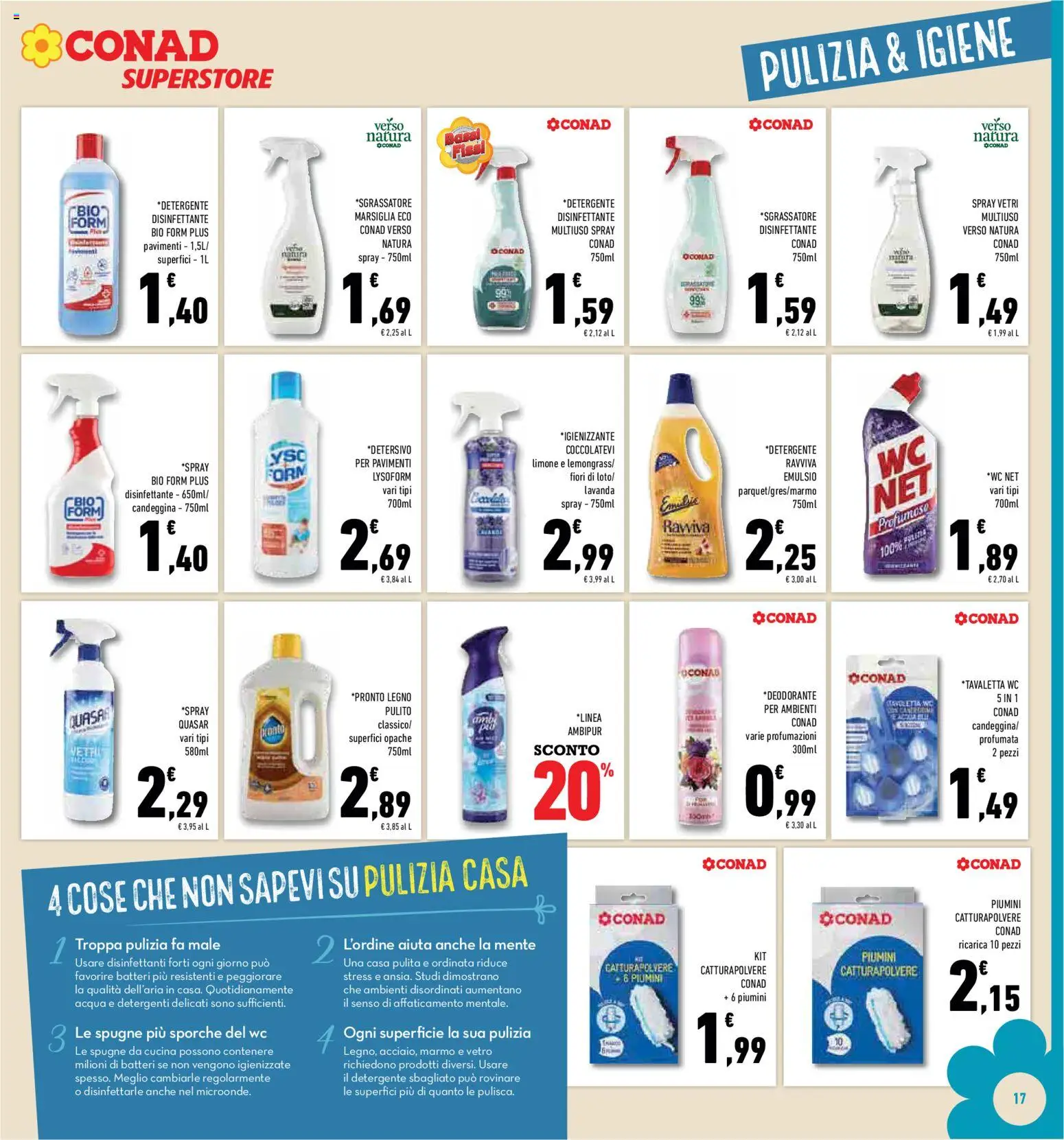 Volantino Conad del 11.03.2026 | Pagina: 17 | Prodotti: Spray disinfettante, Detergente, Candeggina, Limone