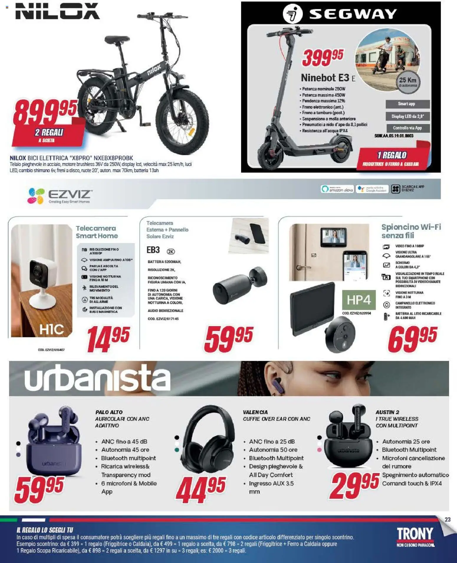 Volantino Trony del 09.04.2026 | Pagina: 23 | Prodotti: Schermo, Video, Bici elettrica, Friggitrice