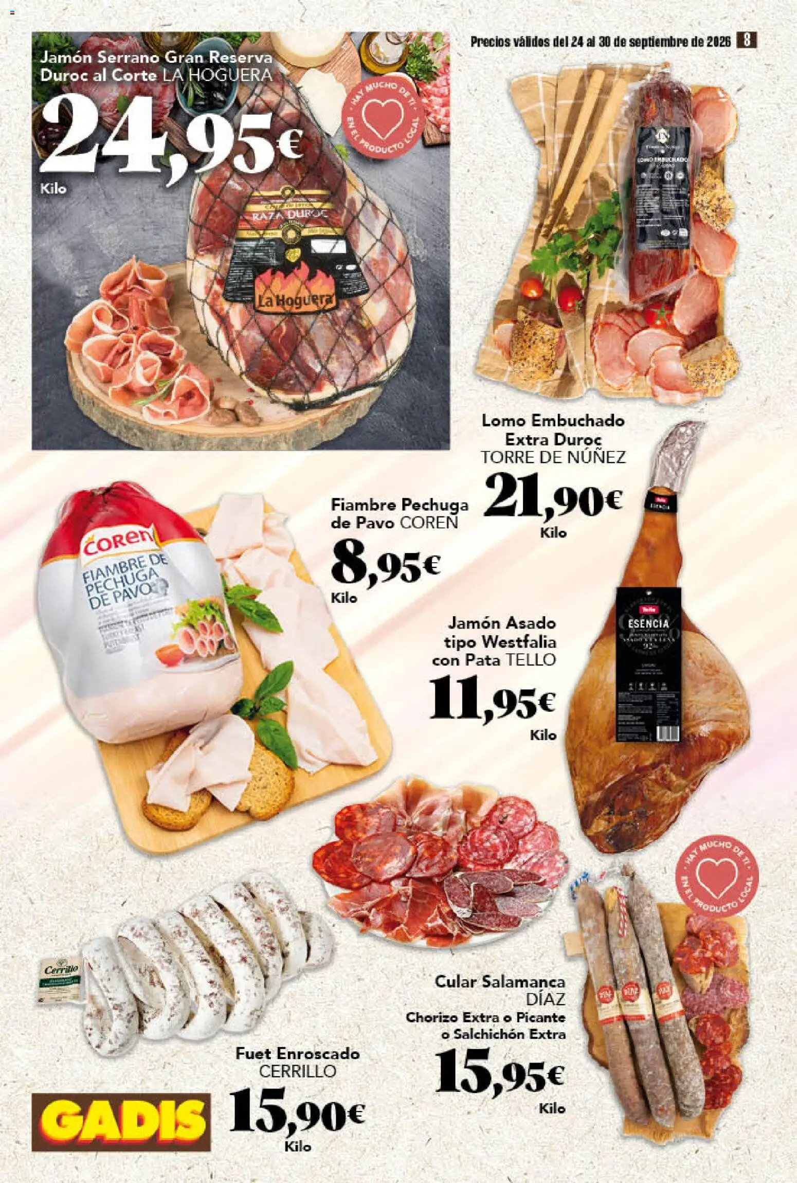 Gadis folleto │ válido desde el 24/09/2026 | Página: 8 | Productos: Jamón serrano, Lomo, Jamón, Pavo