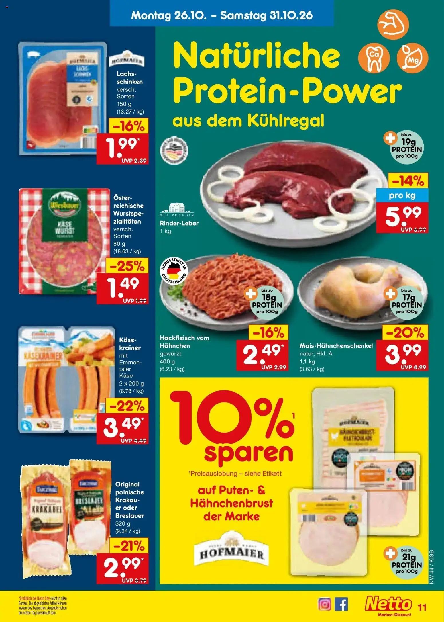 Netto Marken-Discount Prospekt Nürnberg – gültig ab 26.10.2026 | Seite: 15 | Produkte: Käse, Wurst, Hackfleisch, Hahnchenbrust