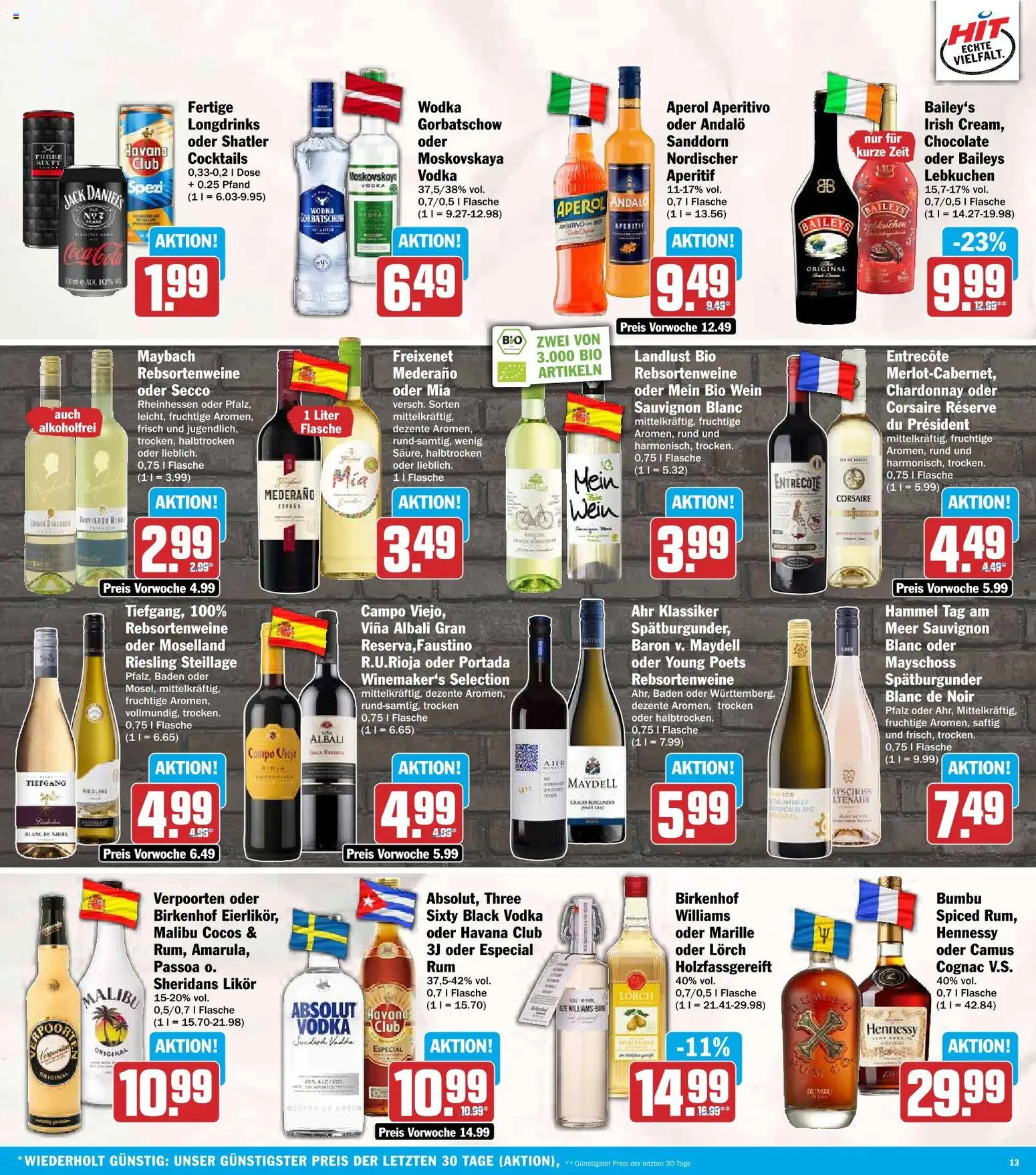 HIT Prospekt – gültig ab 28.09.2026 | Seite: 13 | Produkte: Likör, Sanddorn, Baileys, Wein
