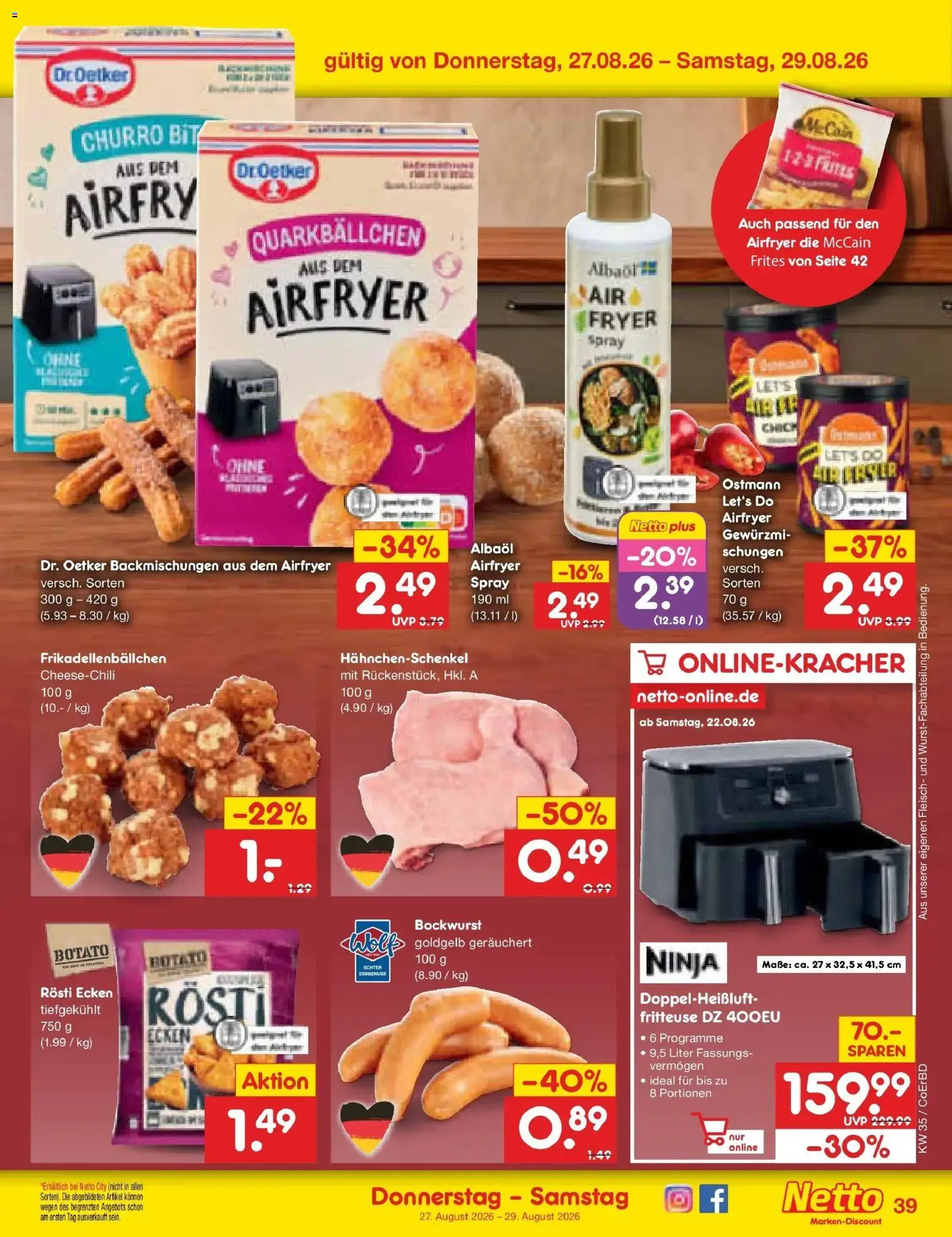 Netto Marken-Discount Prospekt Weimar – gültig ab 24.08.2026 | Seite: 53 | Produkte: Bockwurst, Hahnchenschenkel, McCain, Fritteuse