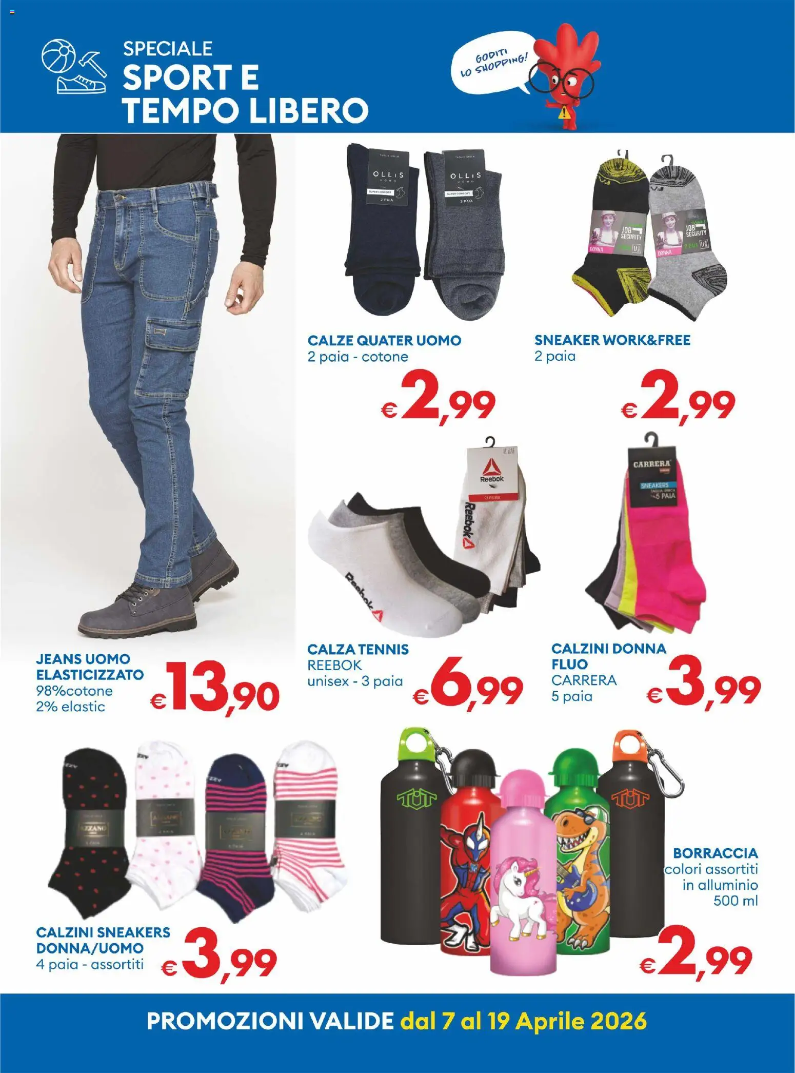 Volantino MD Discount del 07.04.2026 | Pagina: 26 | Prodotti: Calzini, Sneakers, Jeans, Alluminio
