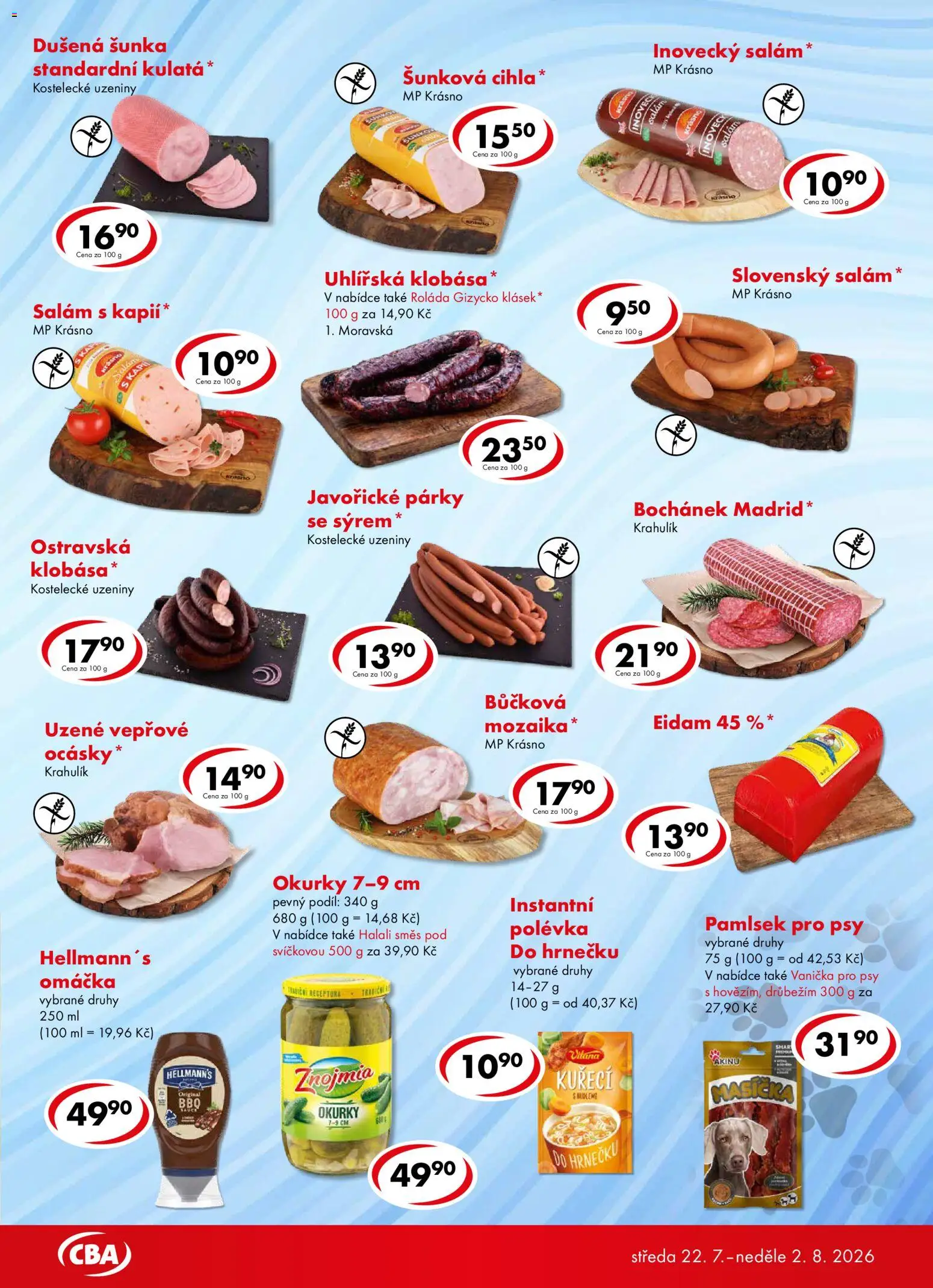 CBA leták od 22.07.2026 | Strana: 3 | Produkty: Šunka, Klobása, Uzeniny, Hellmann's