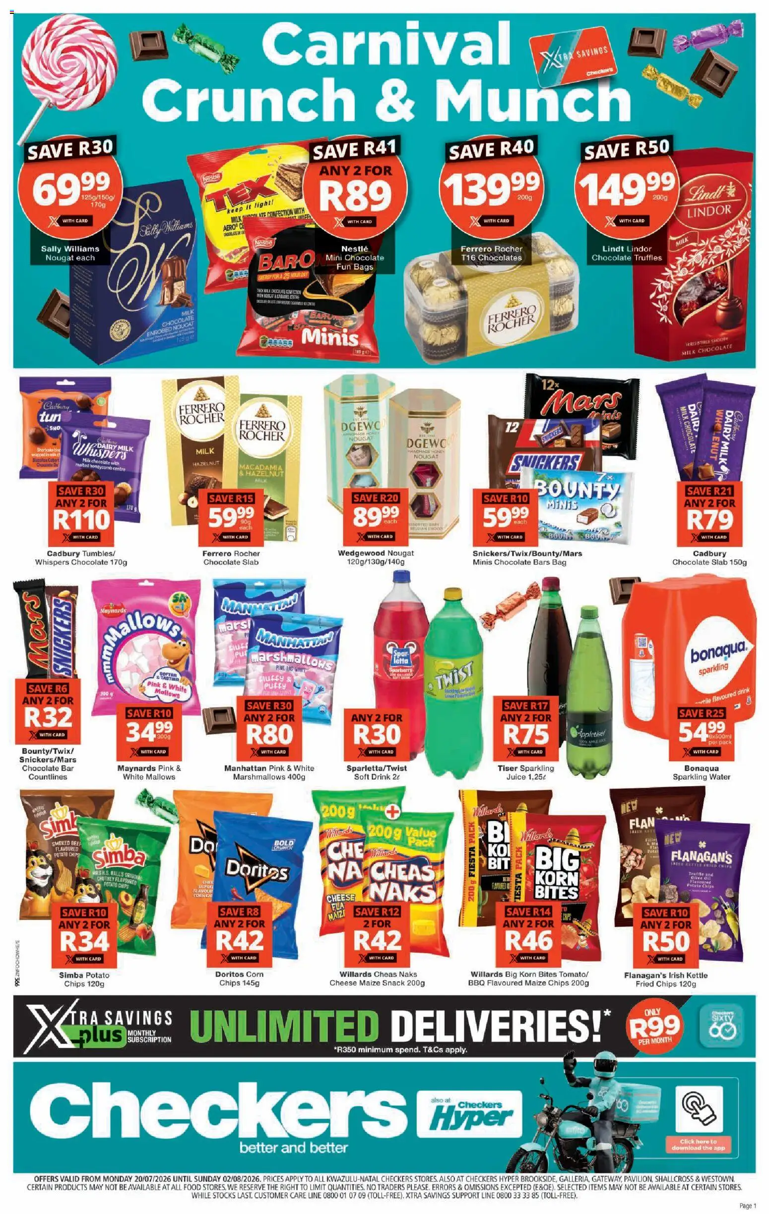 New Checkers catalogue – valid from 20/07/2026 | Page: 1 | Products: Corn, Chutney, Bag, Chocolate
