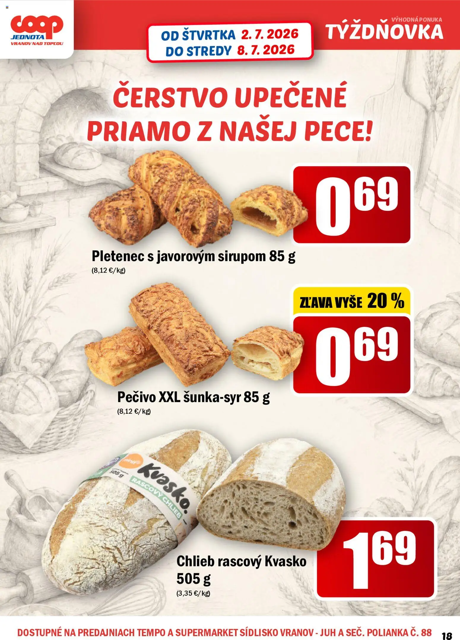 Nové COOP Jednota akcie – leták je platný od 02.07.2026 | Strana: 18 | Produkty: Chlieb