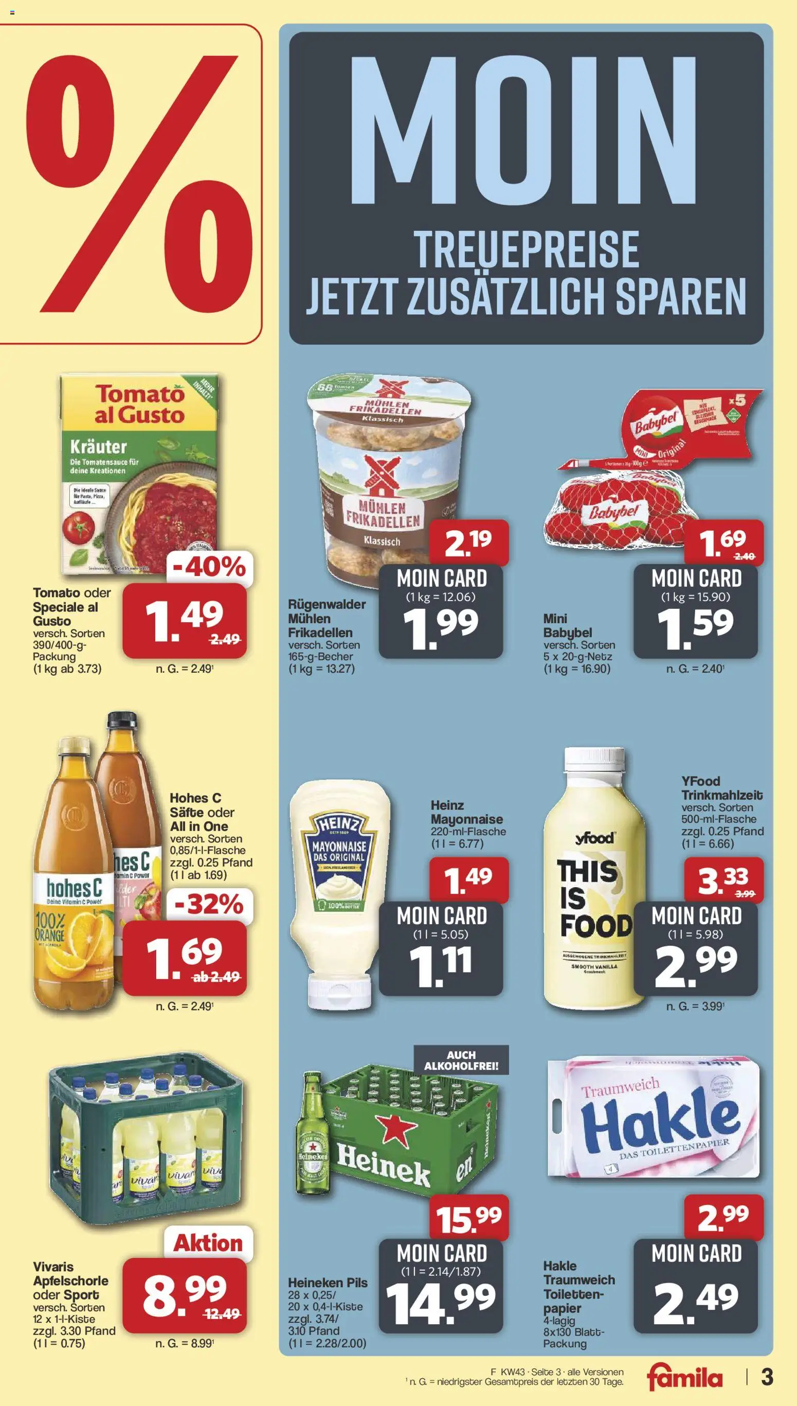 Famila Nordwest Prospekt – gültig ab 19.10.2026 | Seite: 3 | Produkte: Heineken, Mayonnaise, Hohes c, Toilettenpapier