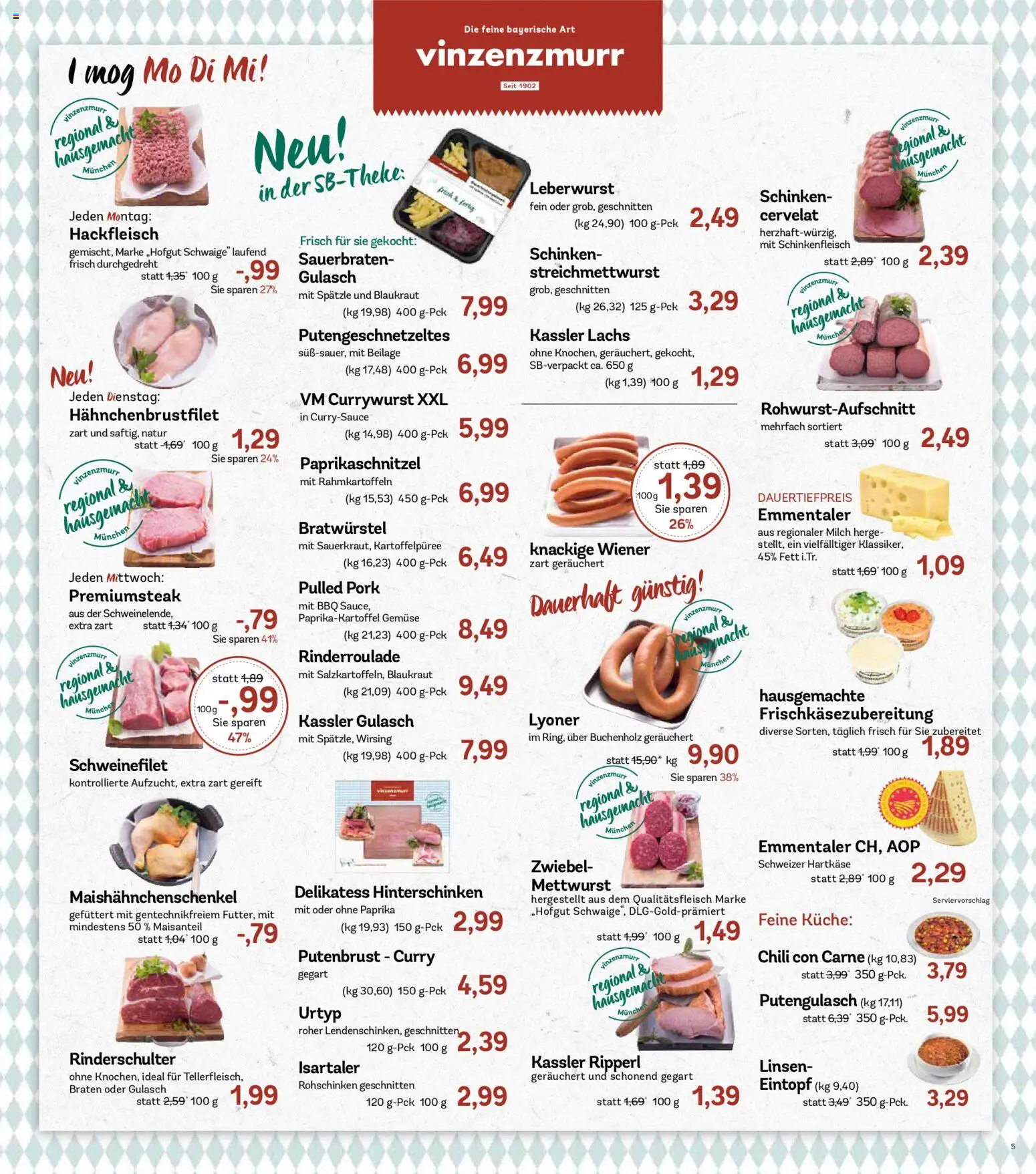 AEZ Prospekt – gültig ab 19.10.2026 | Seite: 5 | Produkte: Milch, Schweinefilet, Gemüse, Hackfleisch