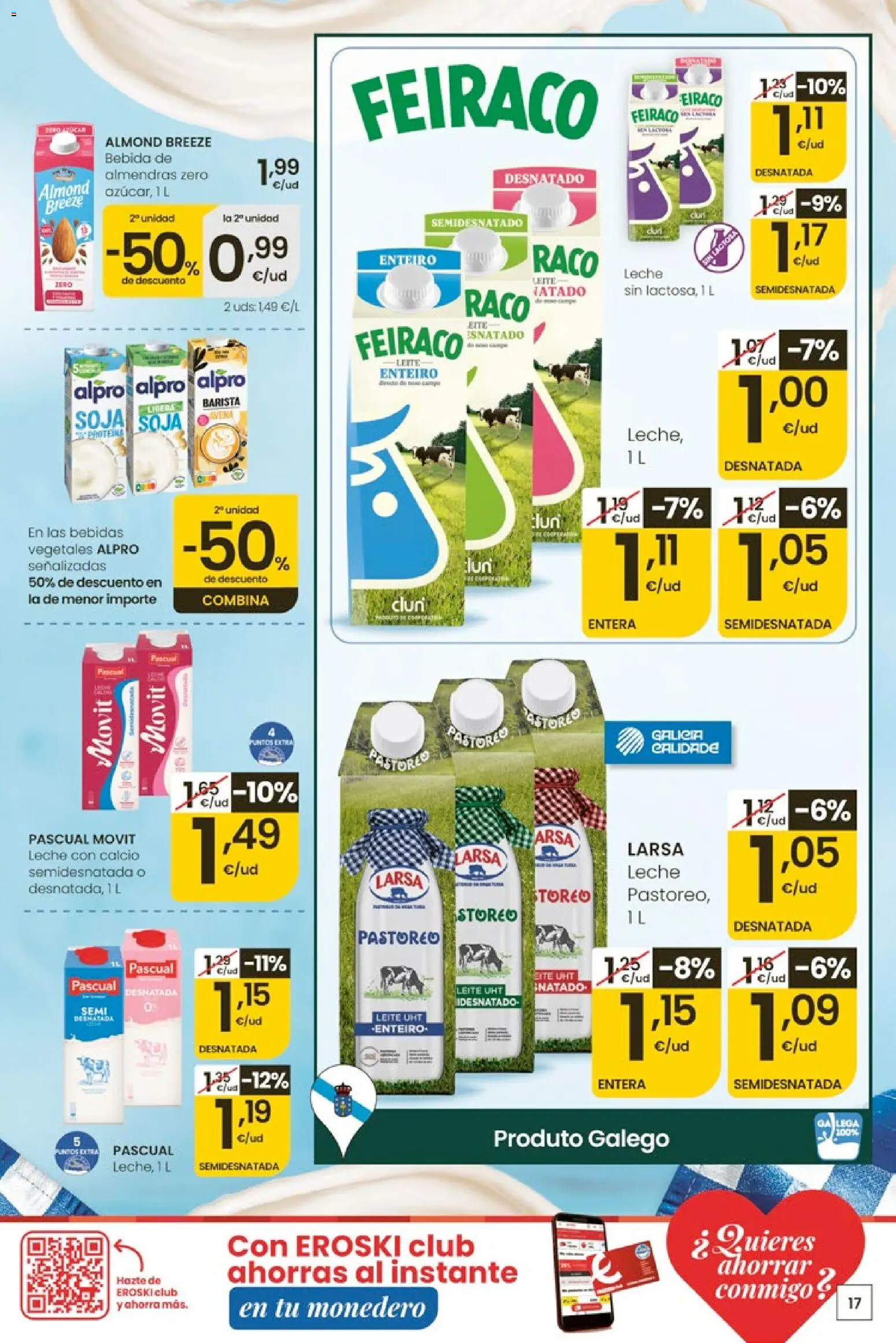 Eroski Quieres ahorrar conmigo │ válido desde el 14.05.2026 | Página: 17 | Productos: Leche, Bebida de almendras