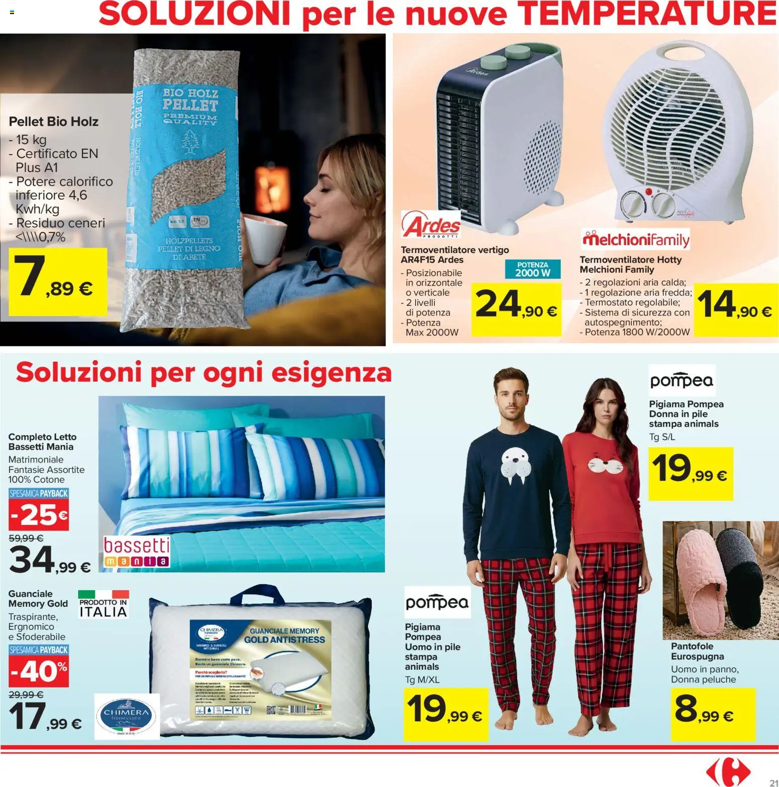 Volantino Carrefour del 23/10/2026 | Pagina: 21 | Prodotti: Pellet, Pigiama, Pantofole, Guanciale