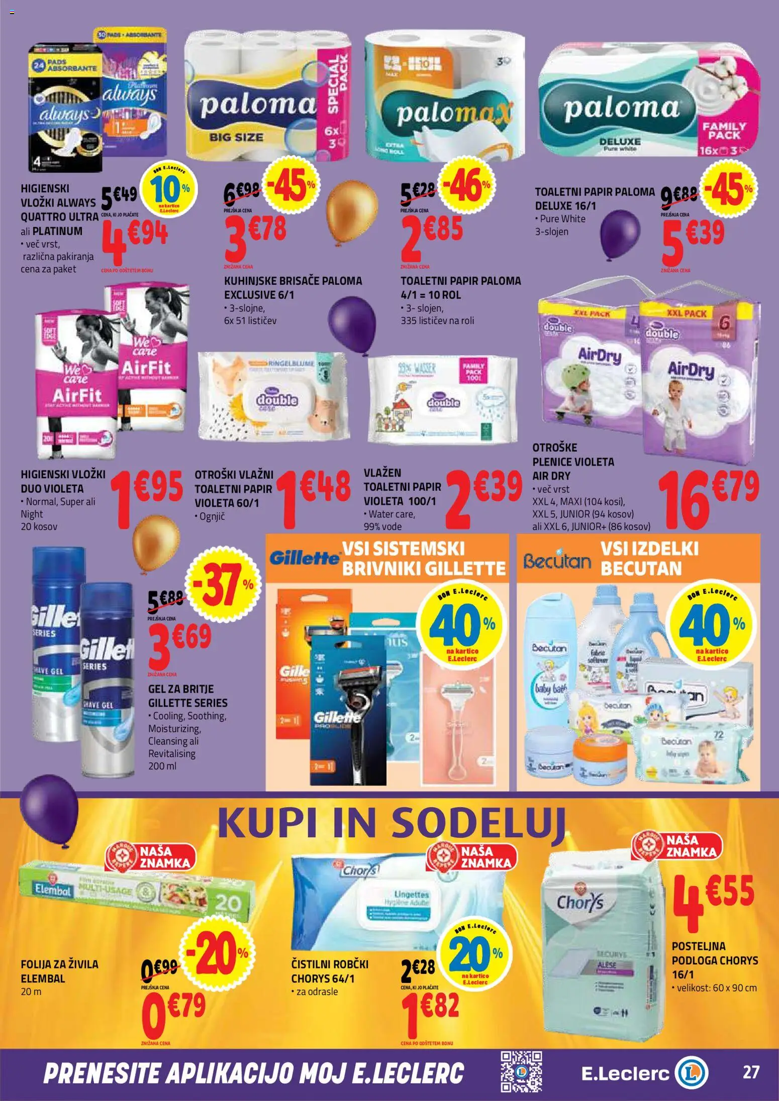 Novi E.leclerc katalog ponudbe – veljaven od 21.10.2026 | Stran: 27 | Izdelki: Higienski vložki, Vložki, Robčki, Podloga