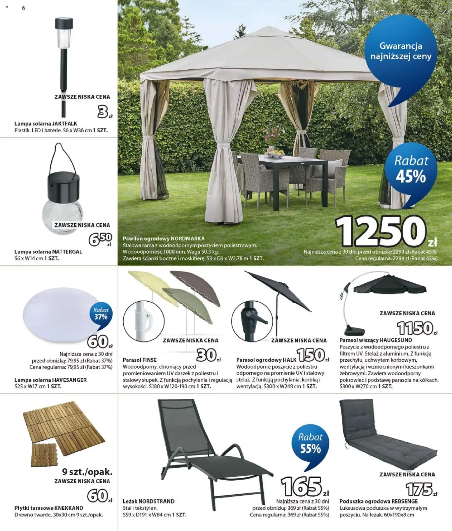 JYSK gazetka od 01.07.2026 | Strona: 6 | Produkty: Lampa solarna, Parasol, Pawilon ogrodowy, Lampa