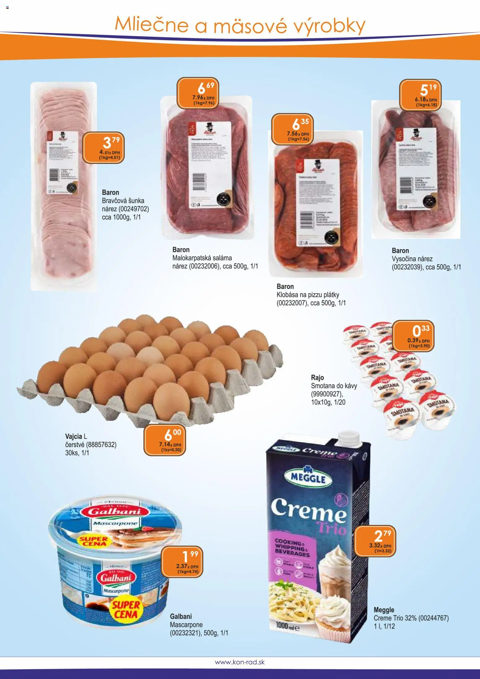 Nové KON - RAD akcie – leták je platný od 01.11.2026 | Strana: 42 | Produkty: Saláma, Šunka, Smotana, Mascarpone