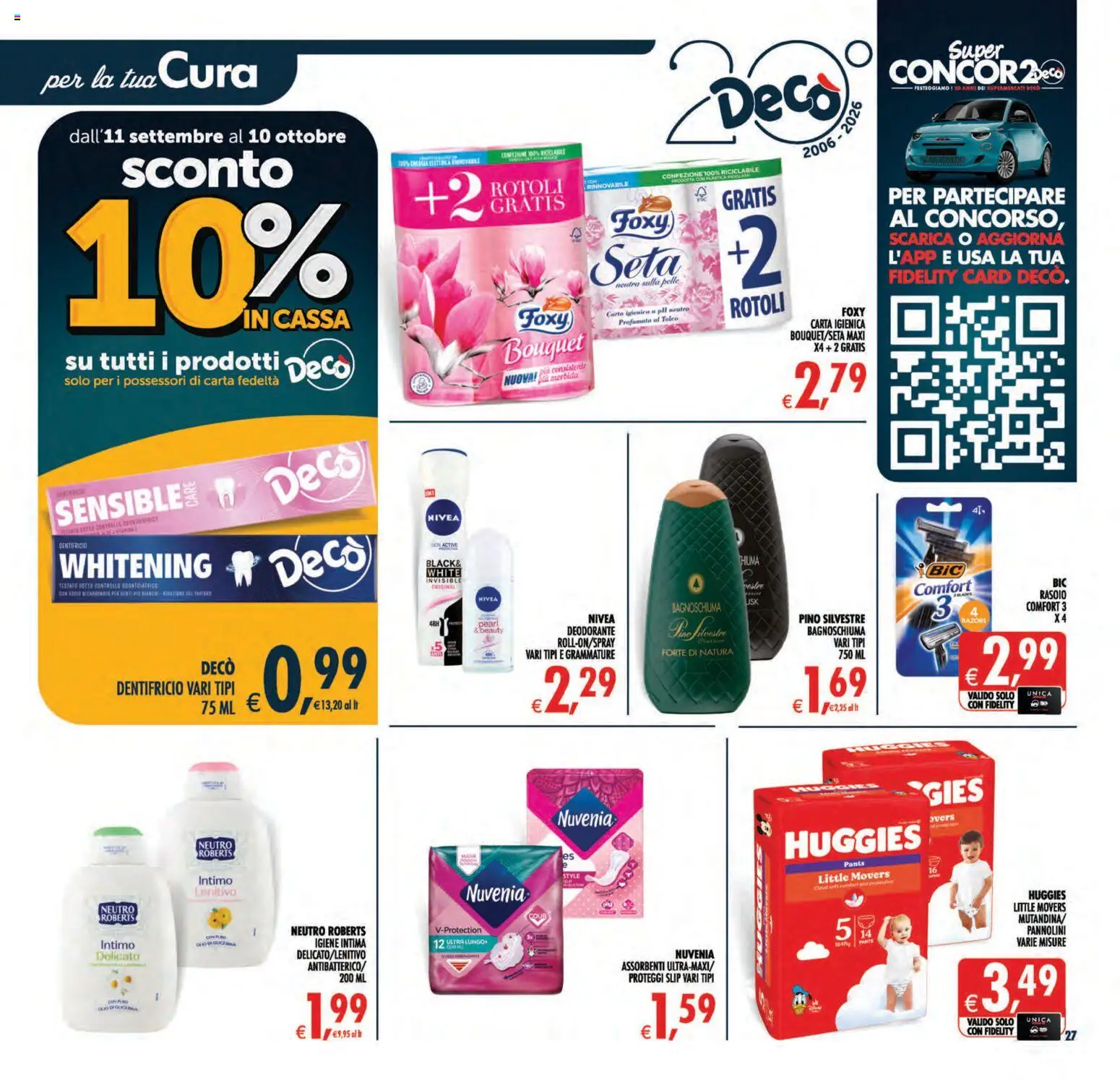Volantino Decò del 11/09/2026 | Pagina: 27 | Prodotti: Pannolini, Rasoio, Bagnoschiuma, Slip