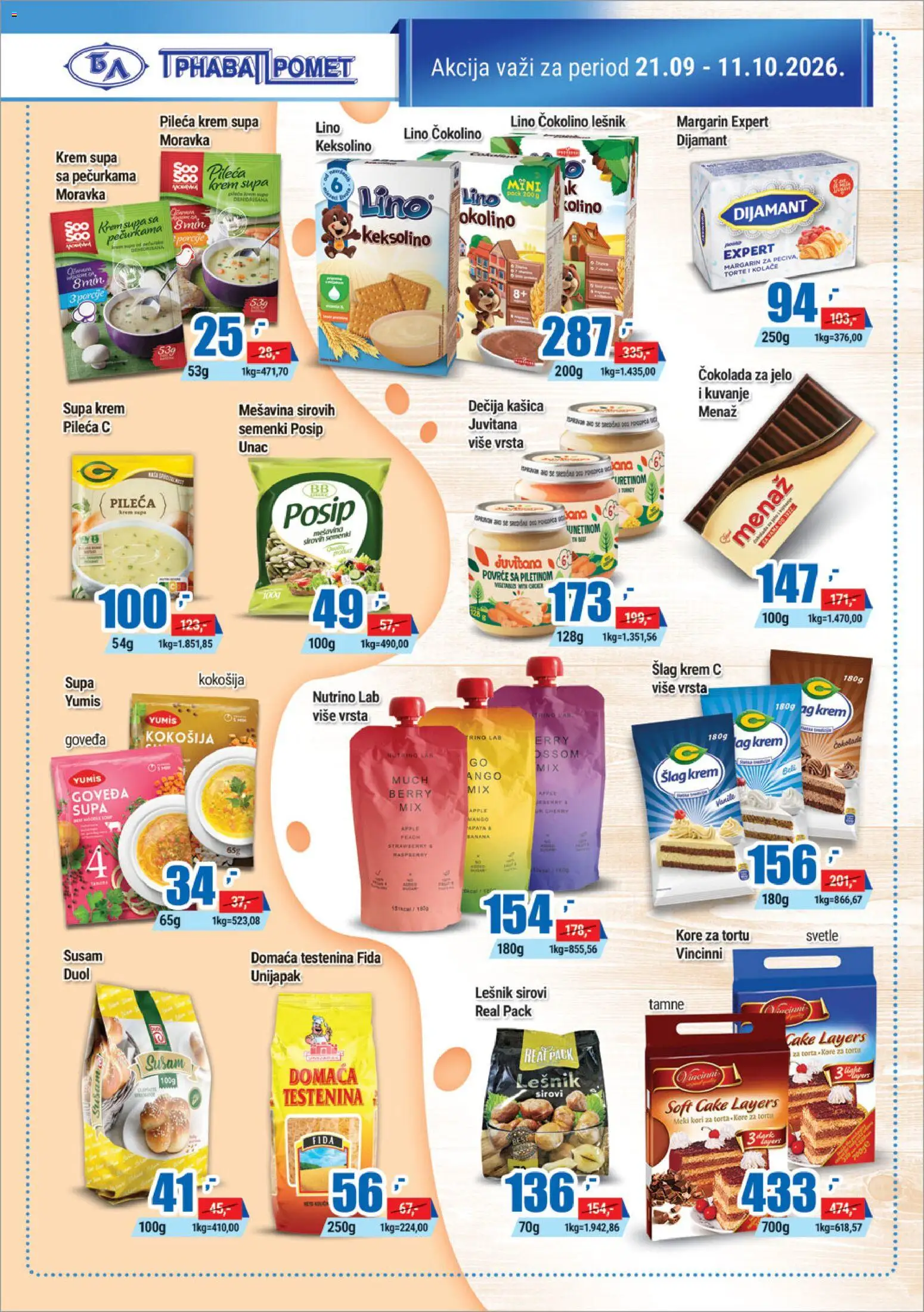Trnava Promet katalog - važi od 21.09.2026 | Strana: 8 | Proizvode: Šlag, Susam, Kore za tortu, Čokolada