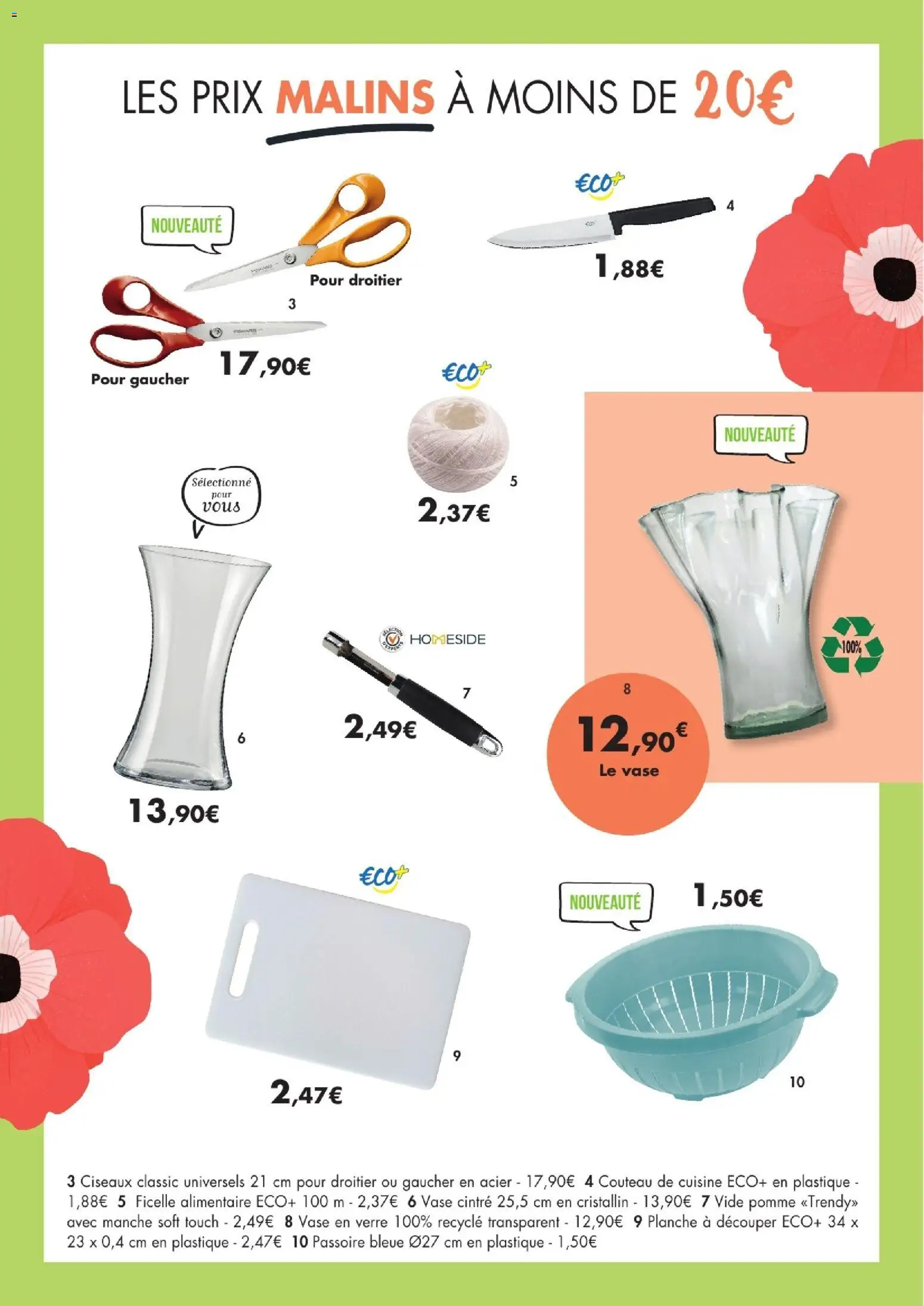 {H1} | Page: 11 | Produits: Passoire, Planche à découper, Vase, Cintre