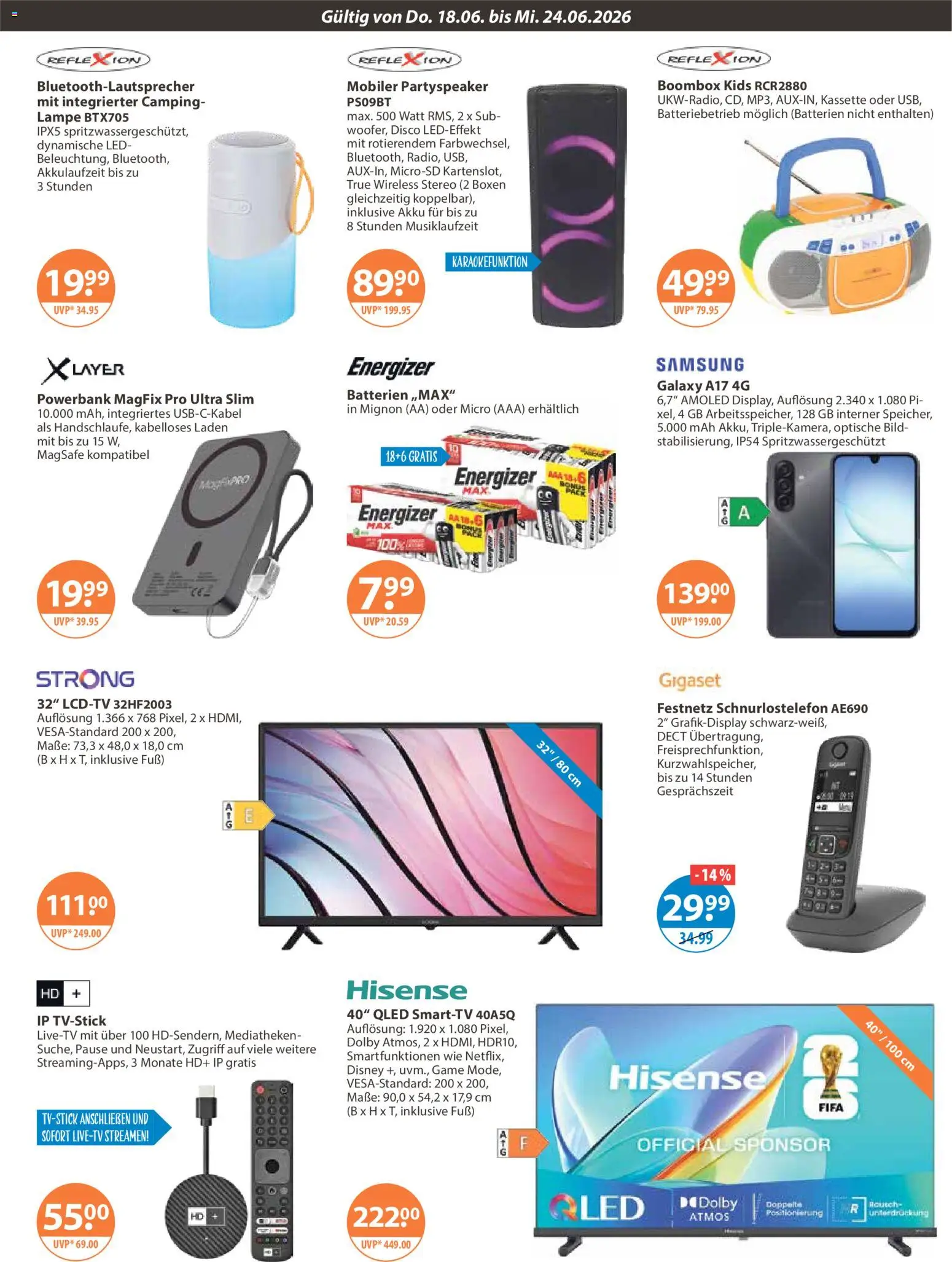 V-Markt Angebote – gültig ab 18.06.2026 | Seite: 15 | Produkte: Hisense, Batterien, Samsung, Powerbank