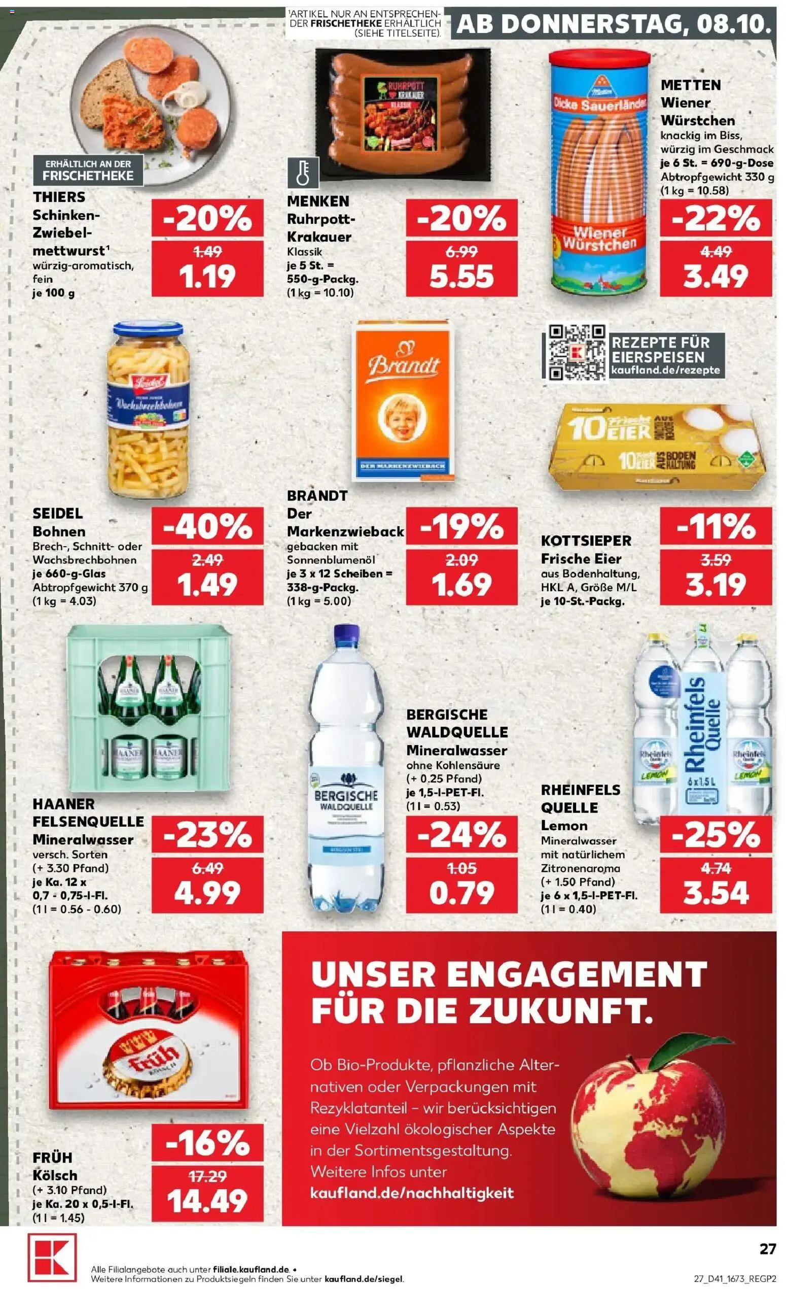 Prospekt Kaufland ab 08.10.2026 » Angebote Online zum Blättern | Seite: 27 | Produkte: Wiener wurstchen, Sonnenblumenol, Mineralwasser, Schinken