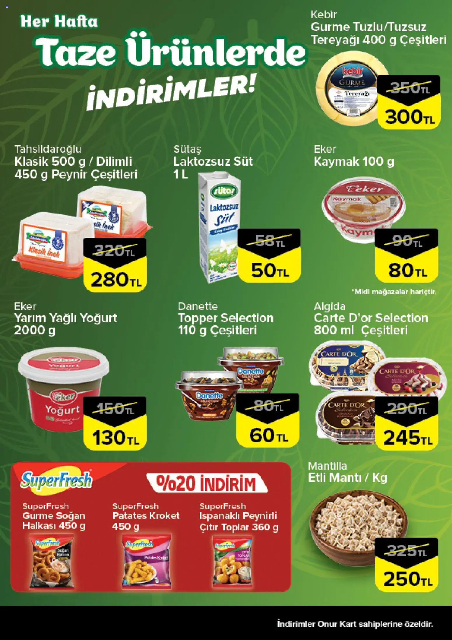 Onur Market - Taze Ürünlerde İndirimler - 16 Temmuz 2026 tarihinden itibaren geçerlidir | Sayfa: 3 | Ürünler: Toplar, Peynir, Yoğurt, Patates