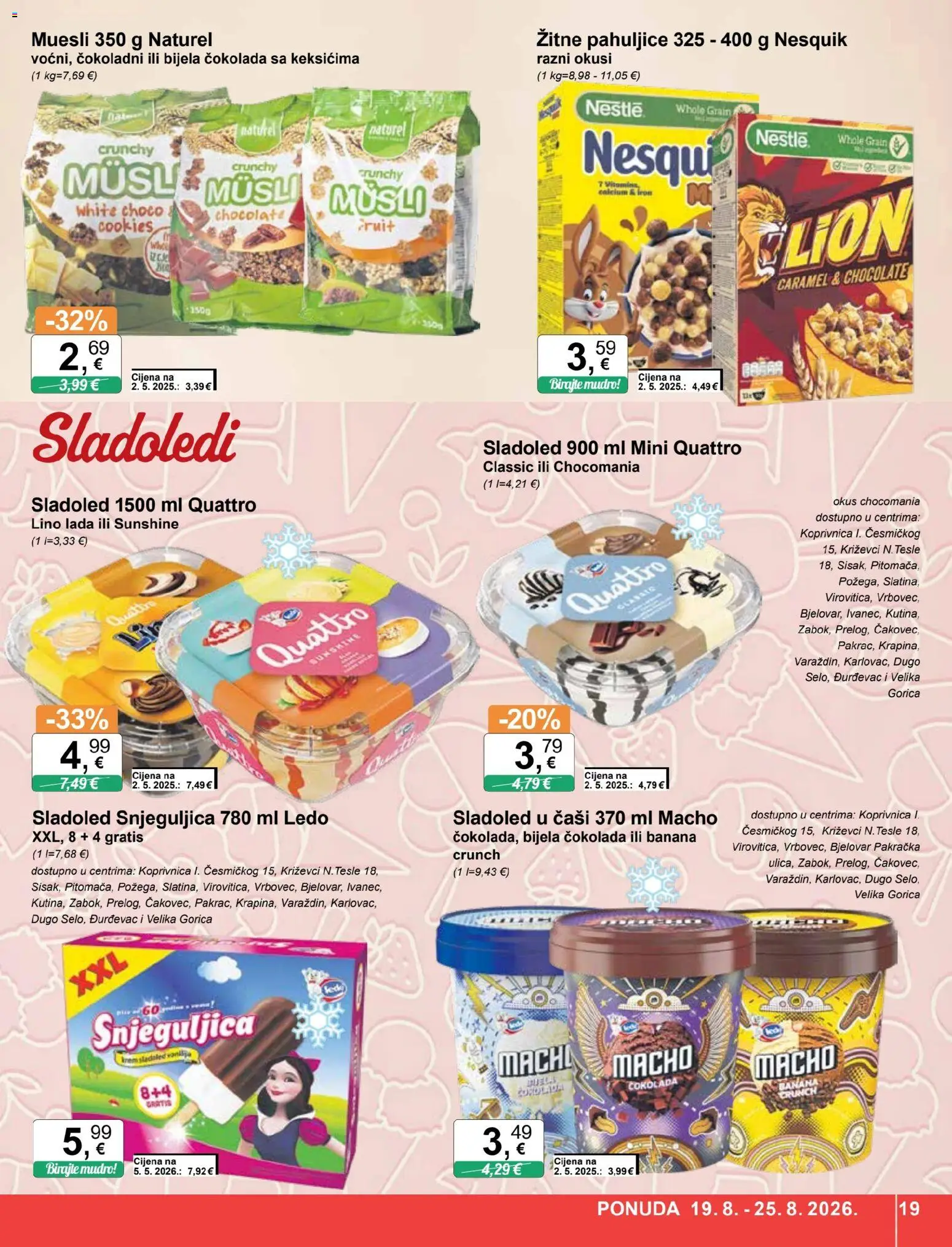 KTC katalog | vrijedi od 19.08.2026 | Stranica: 19 | Proizvodi: Muesli, Musli, Ledo, Pahuljice